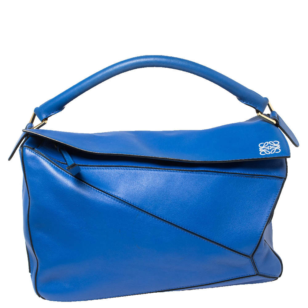 Pre Owned Loewe Blue Leather Large Puzzle Shoulder Bag