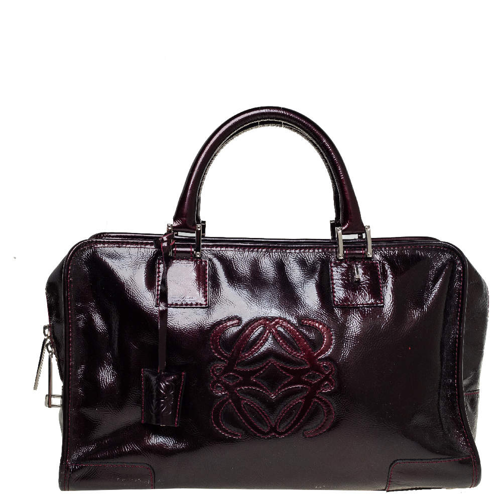 Pre Owned Loewe Dark Burgundy Patent Leather Amazona Satchel