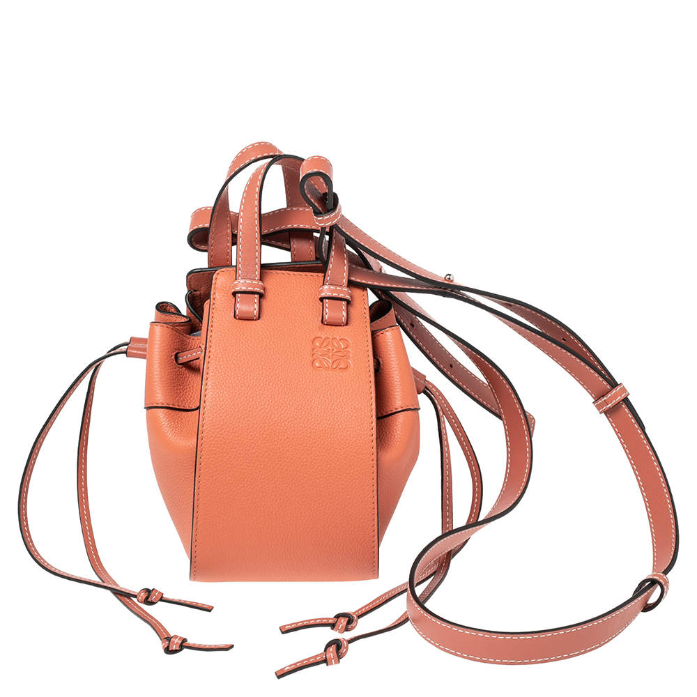 Loewe Peach Leather Mini Hammock Drawstring Bag