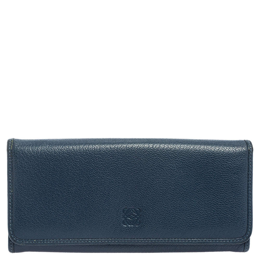 Pre Owned Loewe Blue Leather Continental Wallet