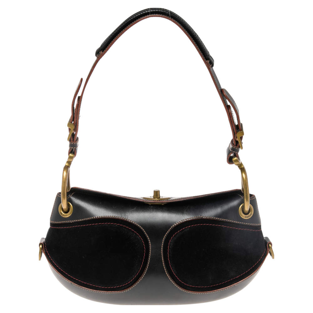 مملوكة مسبقًا Loewe Black Leather and Suede Shoulder Bag