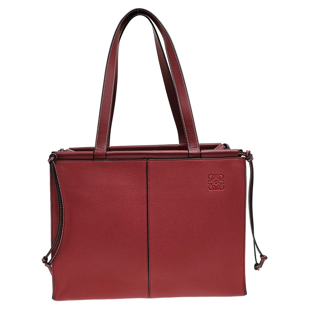Pre Owned Loewe Brick Red Leather Large Cushion Tote