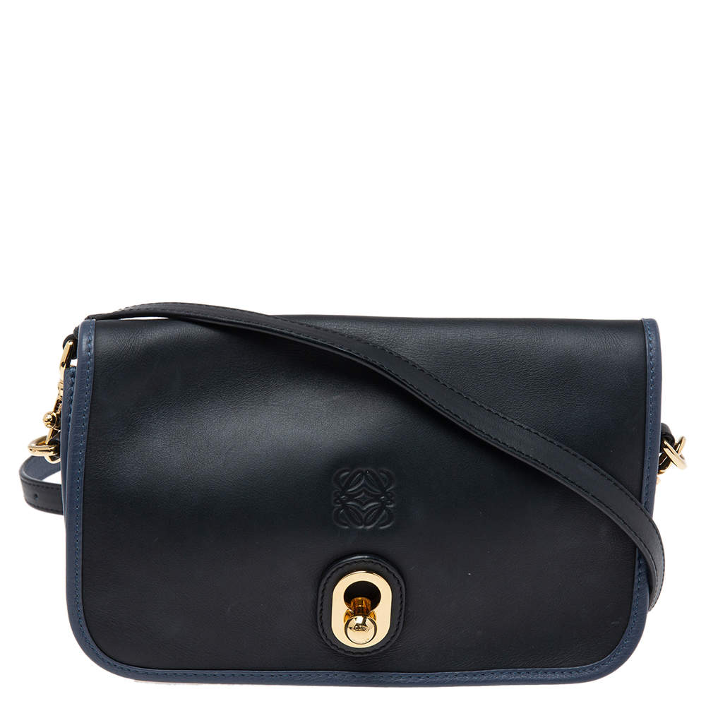 مملوكة مسبقًا Loewe Black/Blue Leather Ines Shoulder Bag
