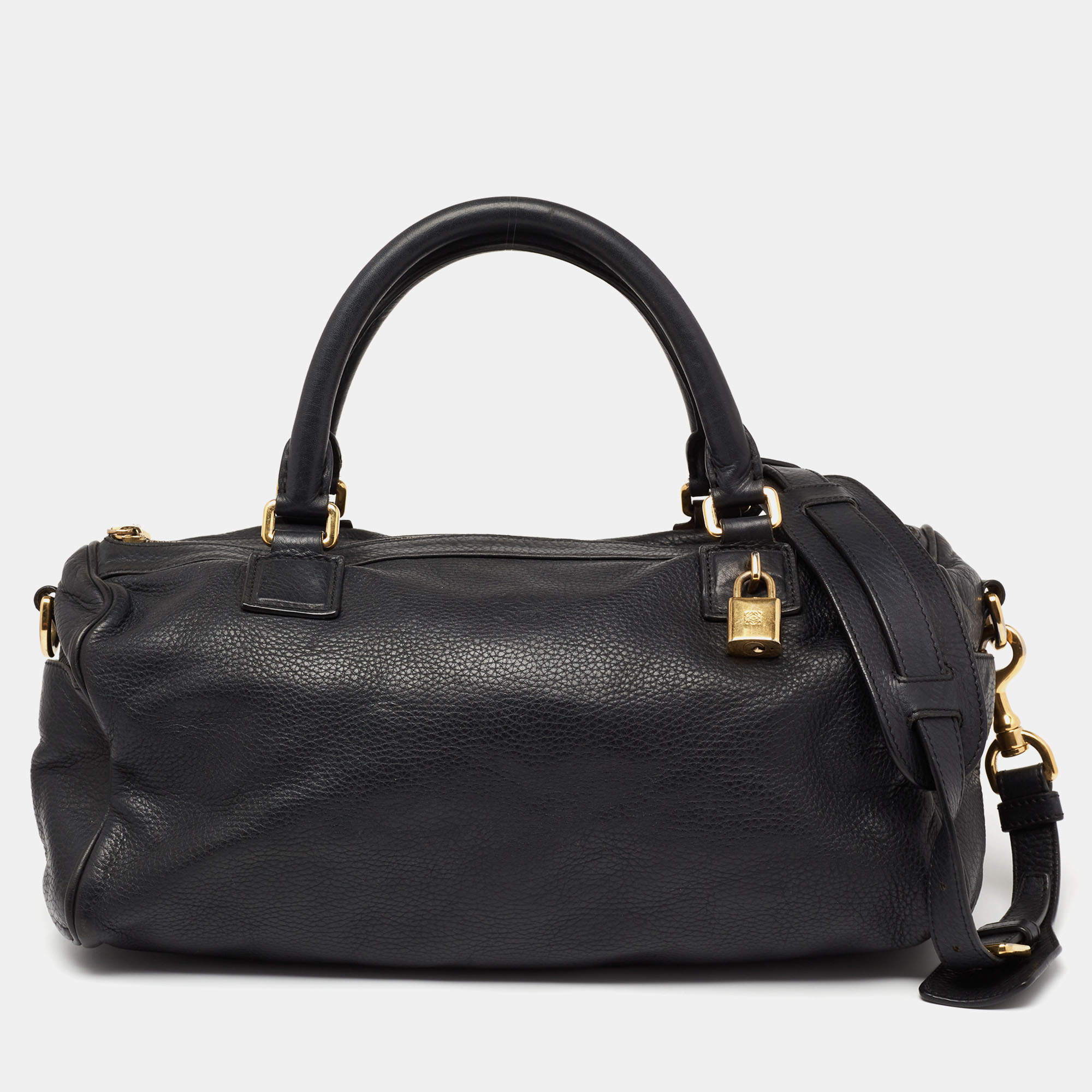 Pre Owned Loewe Black Leather Boston Bag