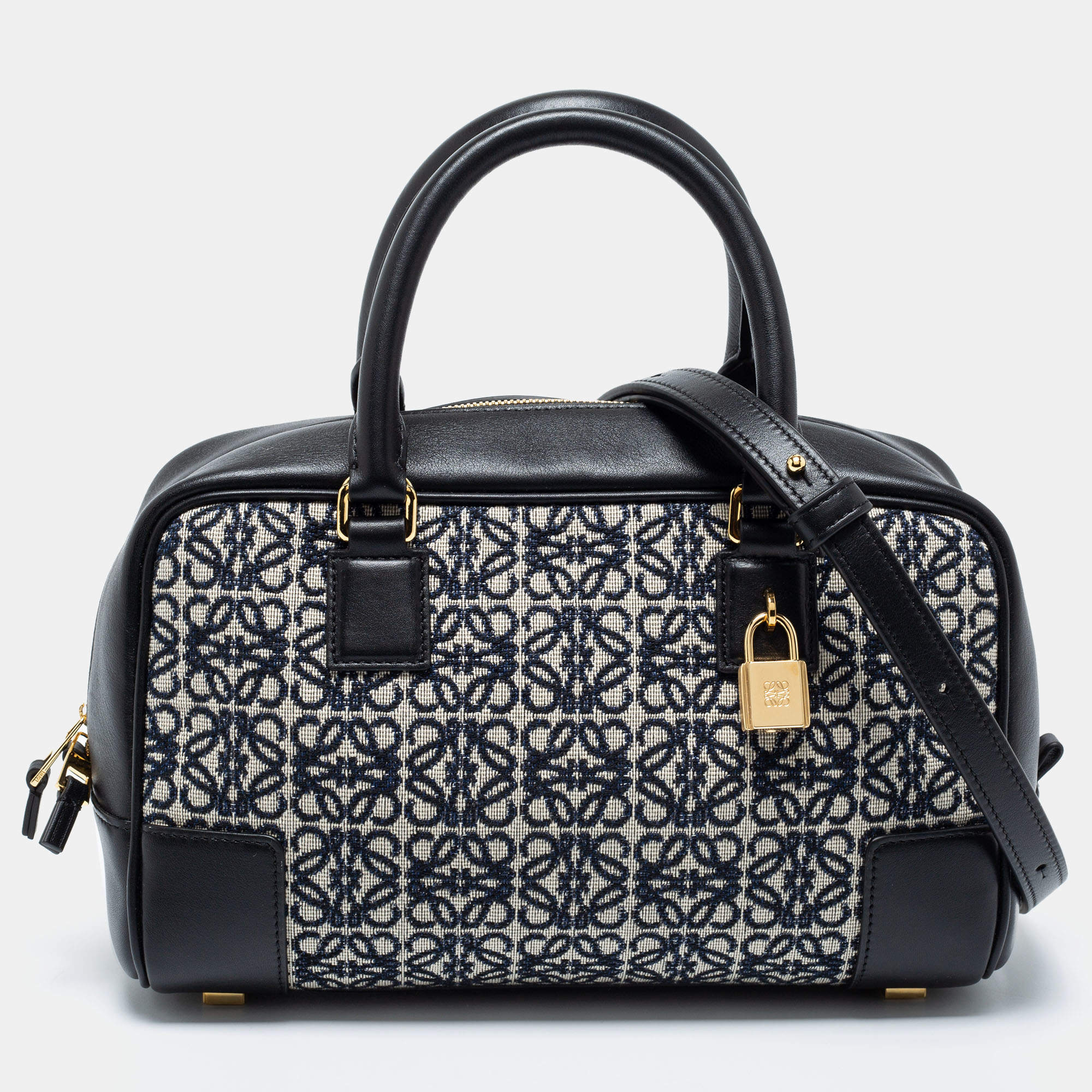 Loewe Black/Blue Leather and Jacquard Canvas Amazona 23 Bag