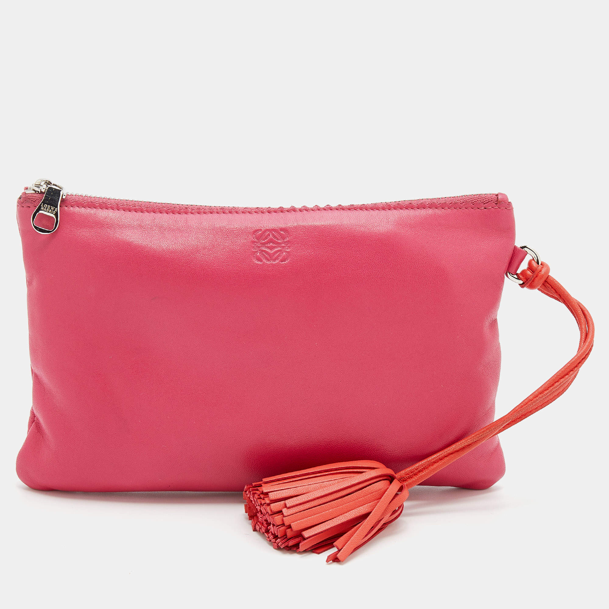 Monogrammed Leather Tassel Zipper Pouch