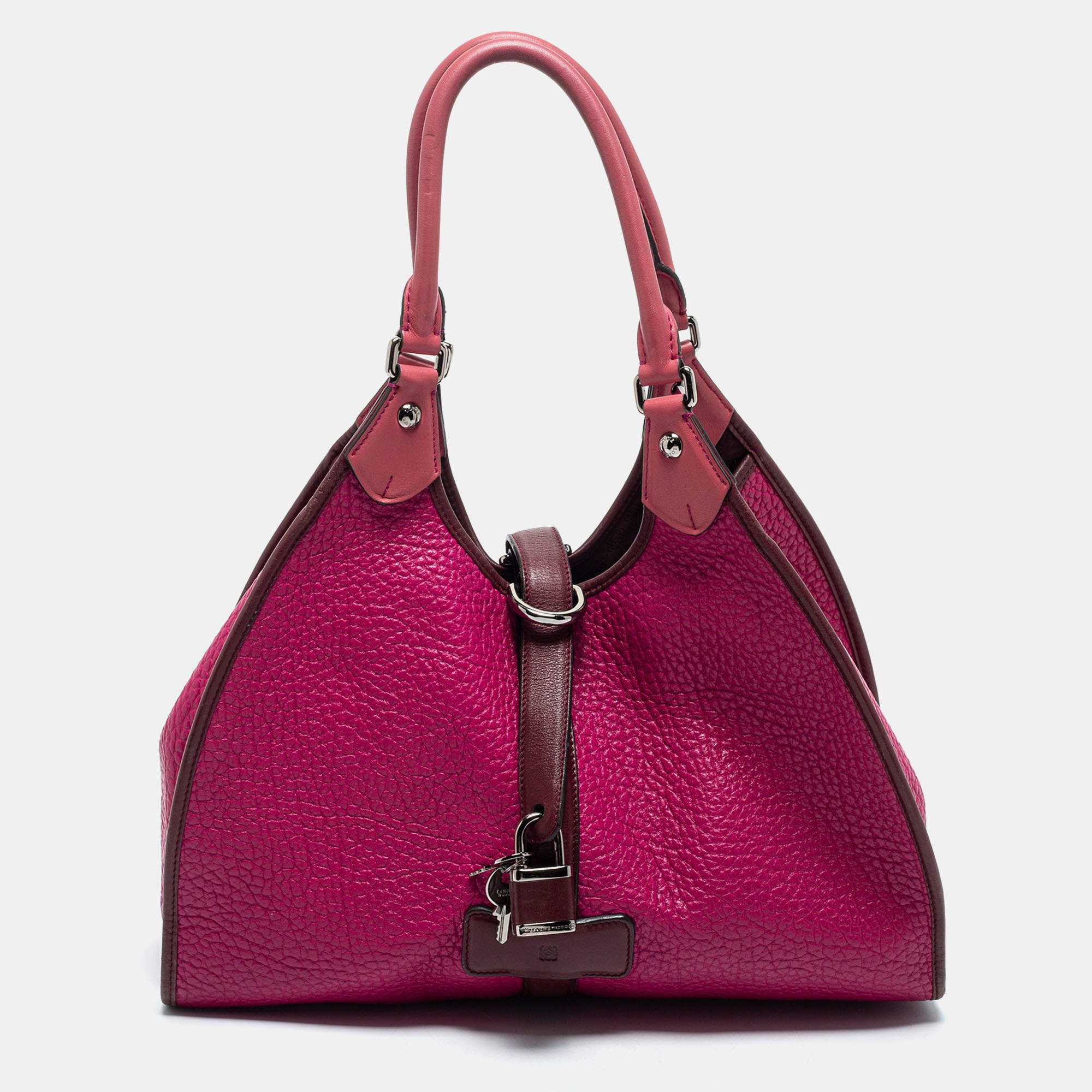 Pre Owned Loewe Pink/Brown Leather Turnlock Shoulder Bag