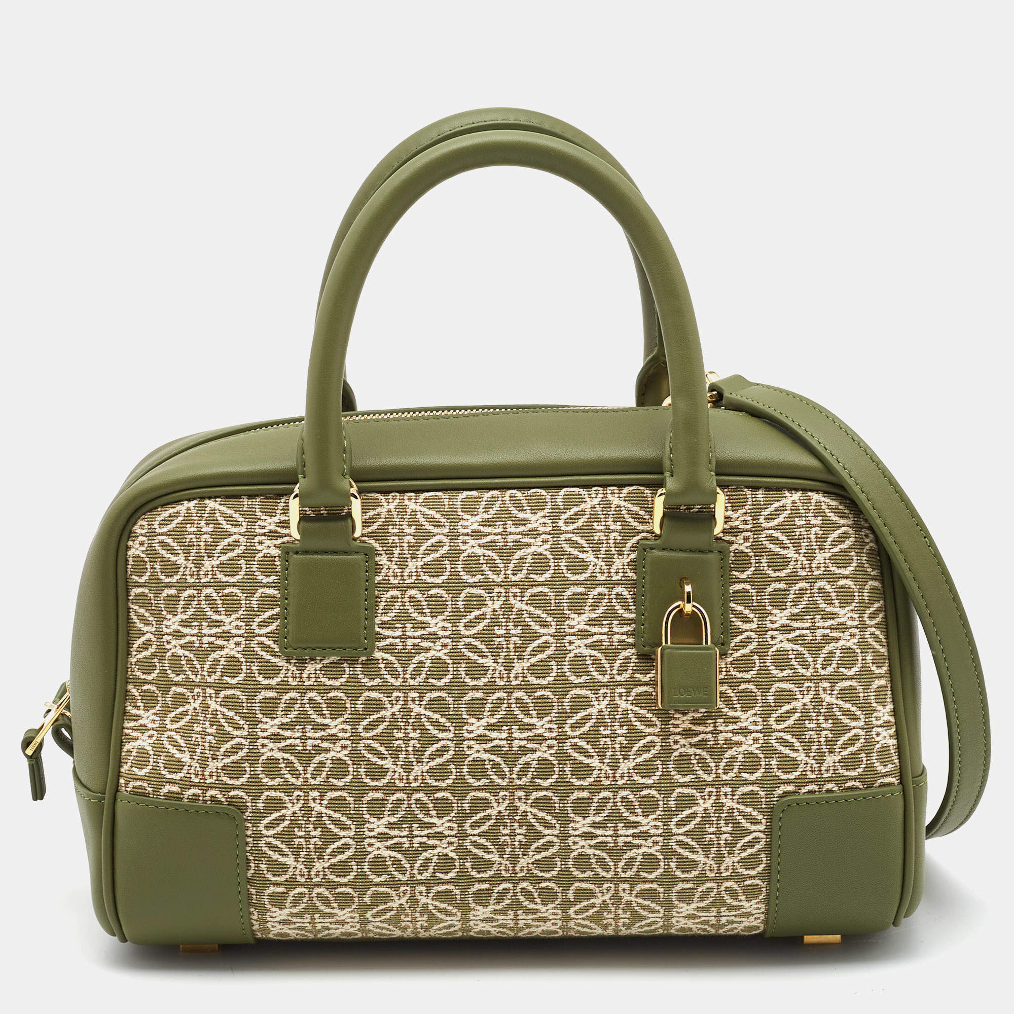 Pre Owned Loewe Military Green Jacquard Canvas and Leather Amazona 23 Bag