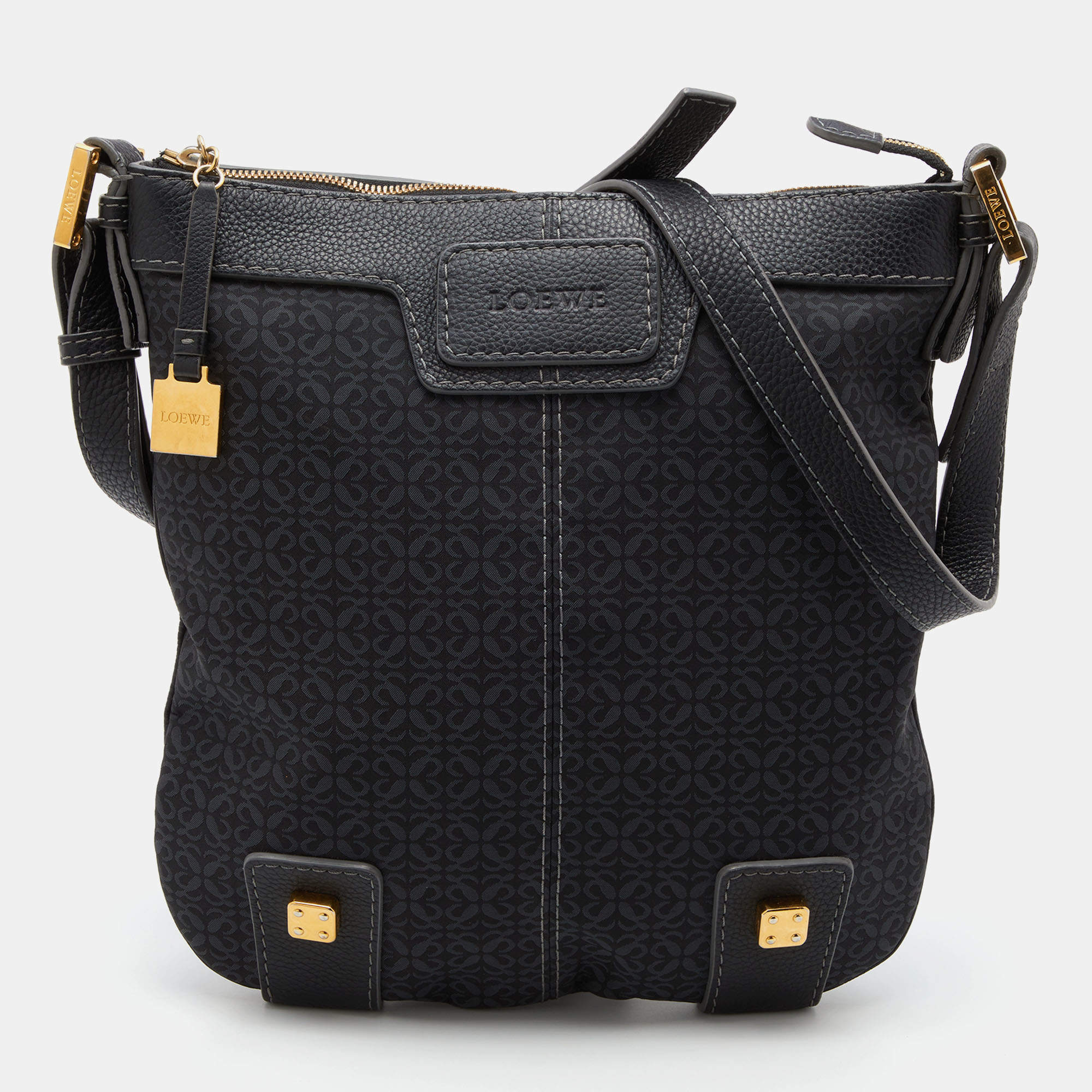 Loewe Black Signature Canvas and Leather Hobo