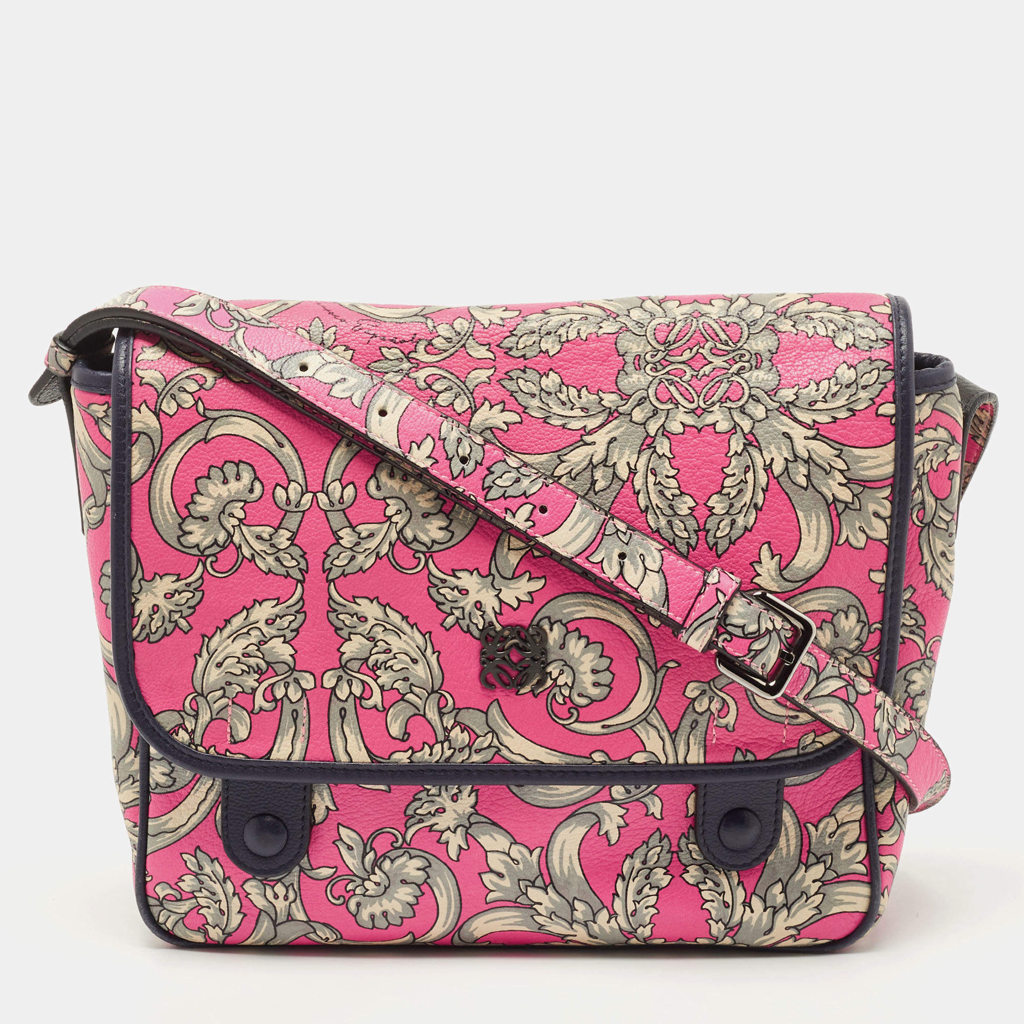 Pre Owned Loewe Pink/Grey Printed Leather Limited Edition Messenger Bag