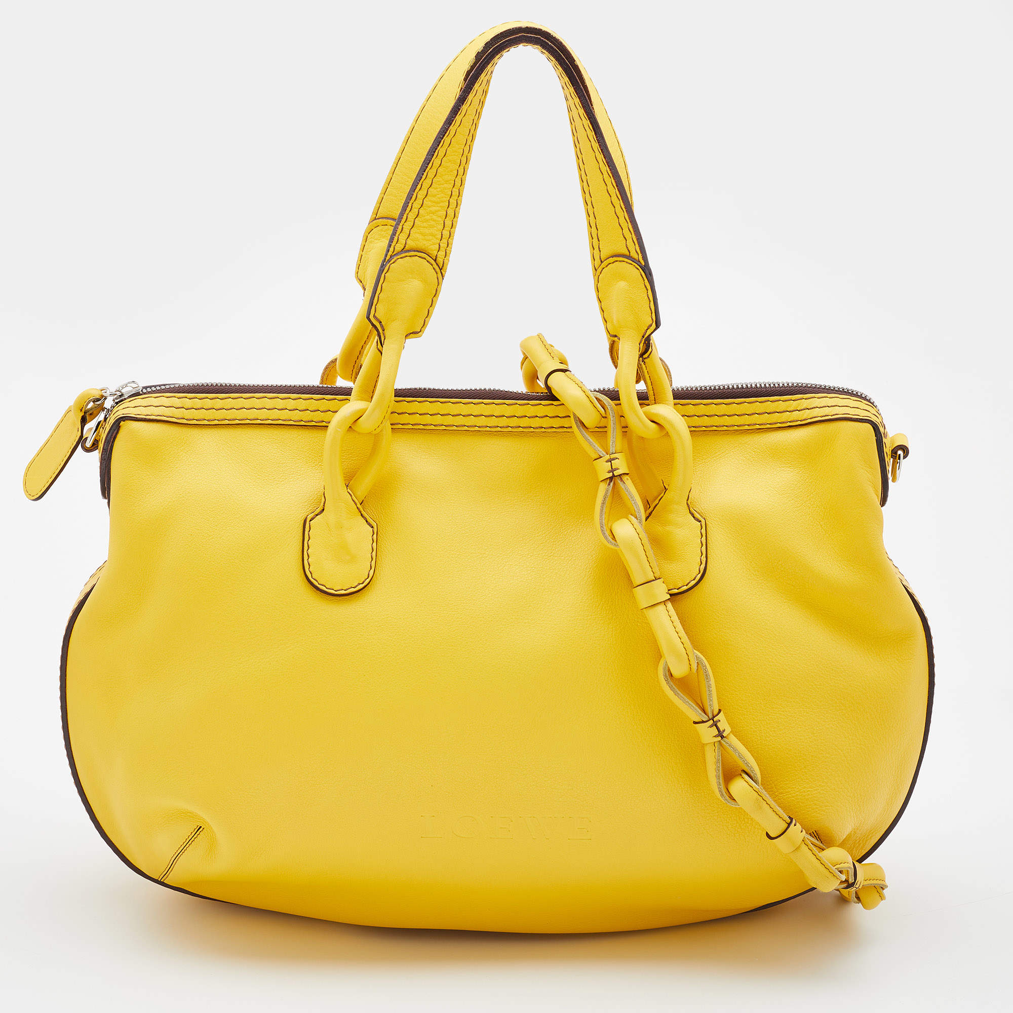 Loewe Yellow Leather Logo Embossed Hobo