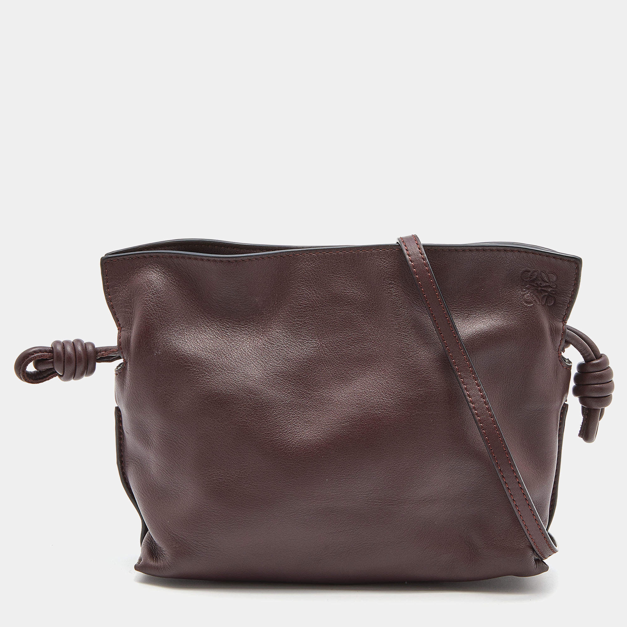 Pre Owned Loewe Burgundy Leather Flamenco Crossbody Bag