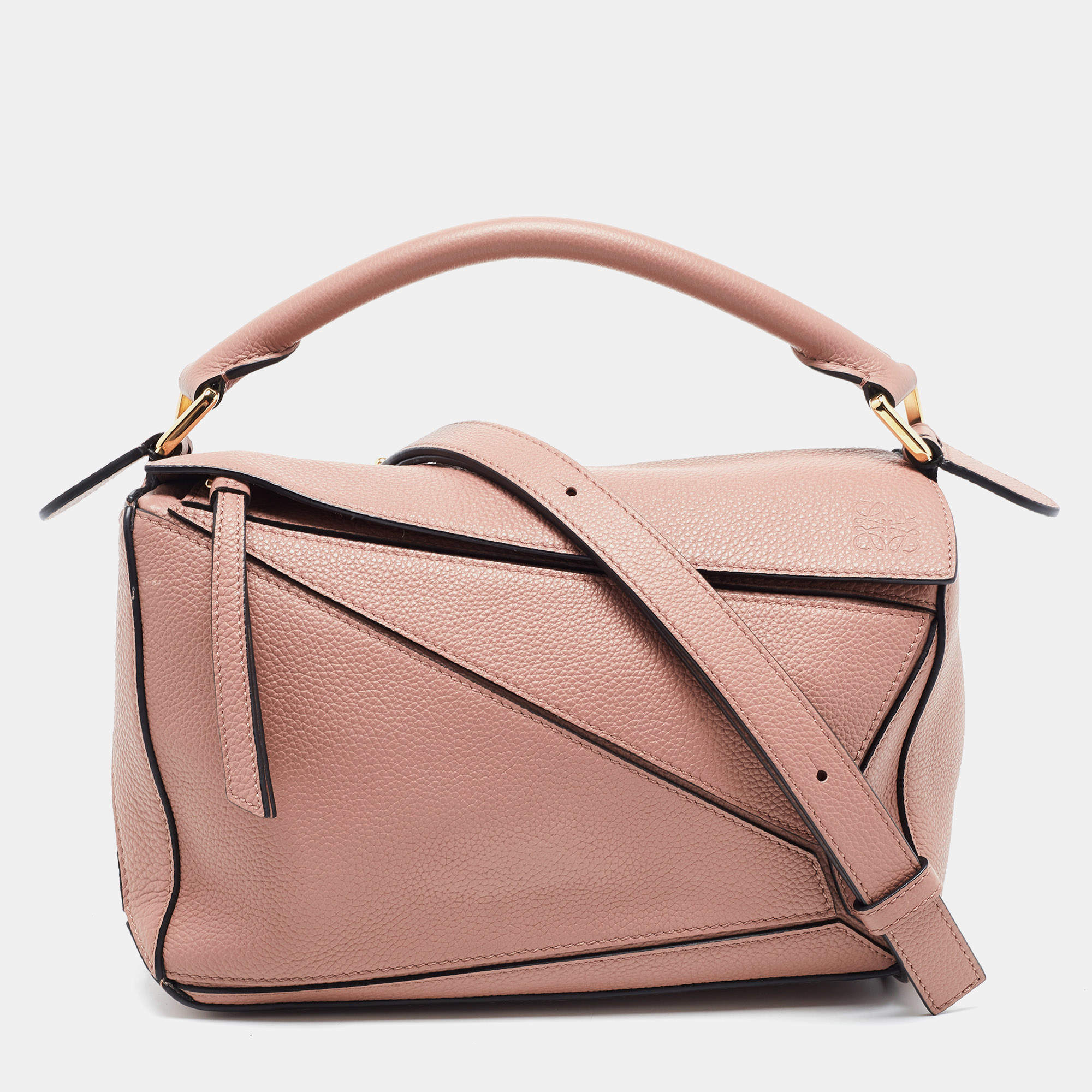 Pre Owned Loewe Old Rose Leather Small Puzzle Shoulder Bag