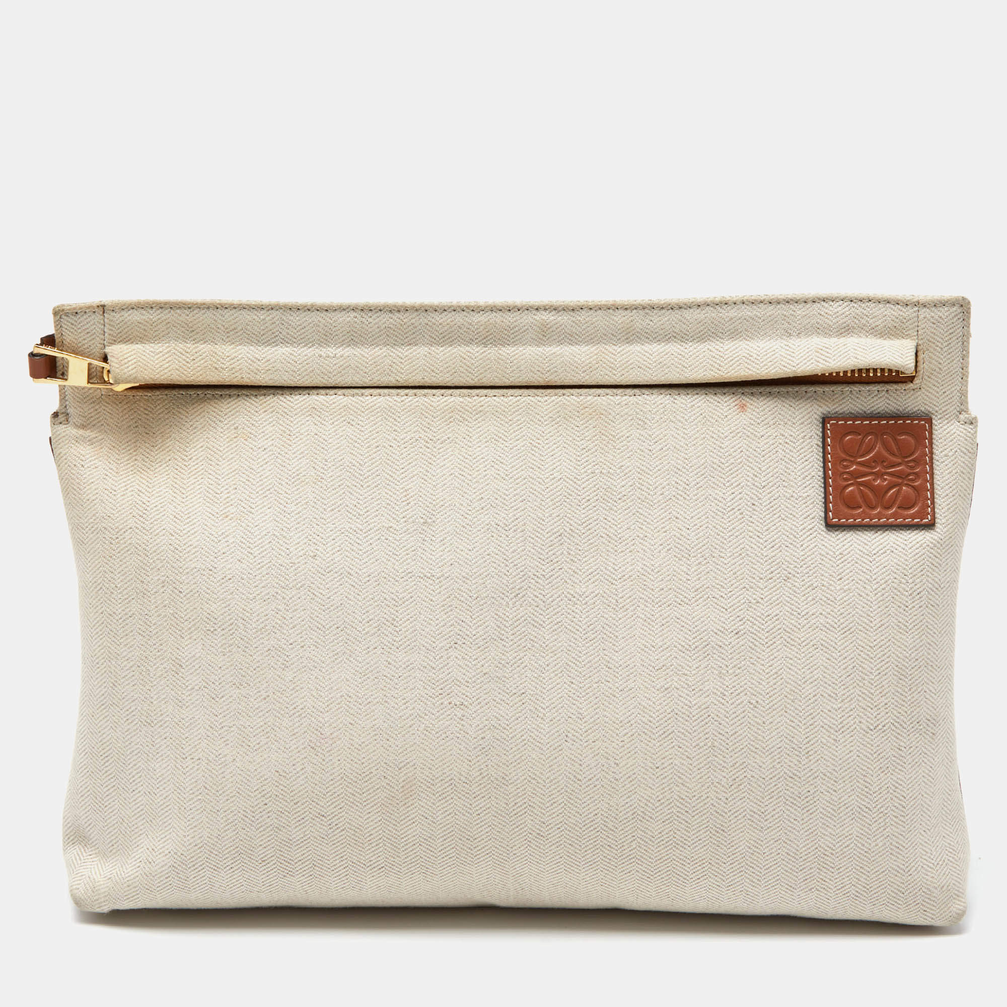 Loewe Off White Herringbone Fabric T Pouch