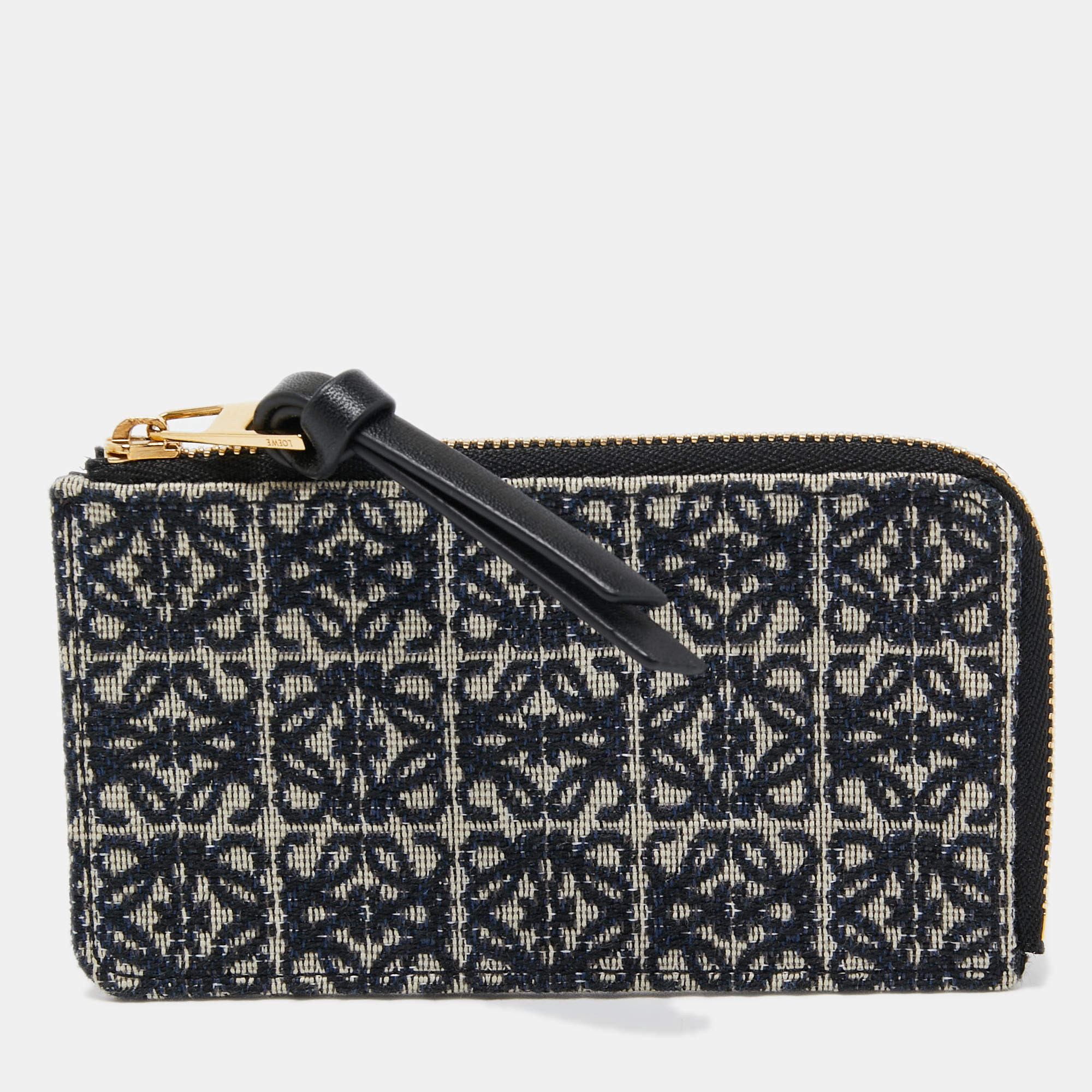 Loewe Navy Blue/Black Jacquard and Leather Anagram Zip Card Holder