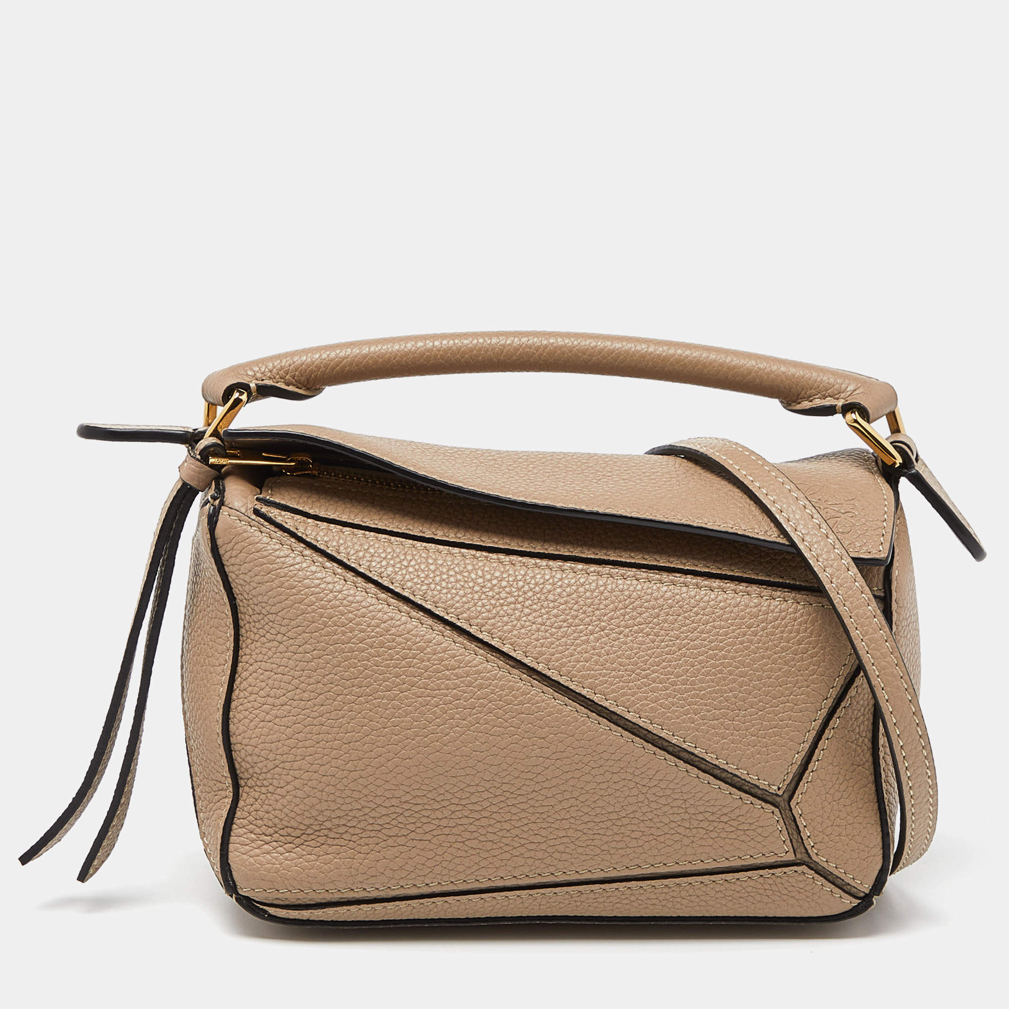 Pre Owned Loewe Beige Leather Mini Puzzle Crossbody Bag