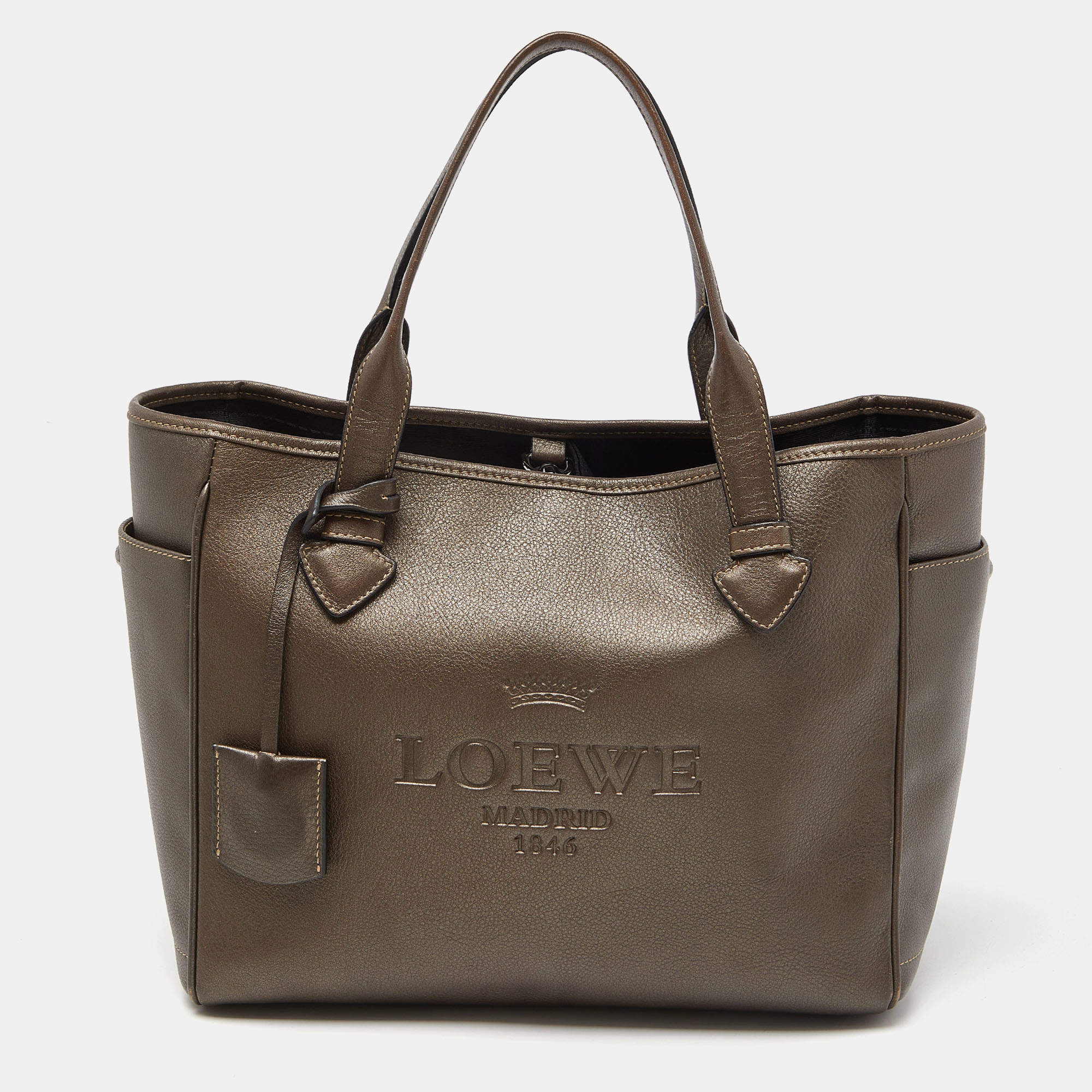 مملوكة مسبقًا حقيبة يد لويفي شوبر هيرتاج جلد بنية داكنة