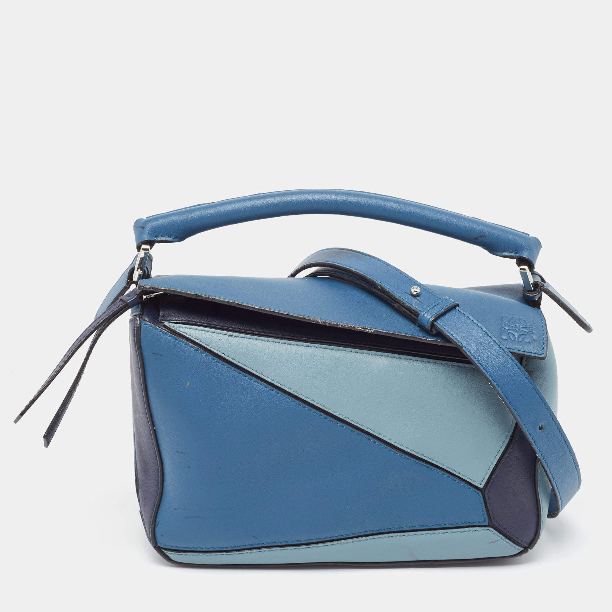 Pre Owned Loewe Blue Leather Small Puzzle Shoulder Bag