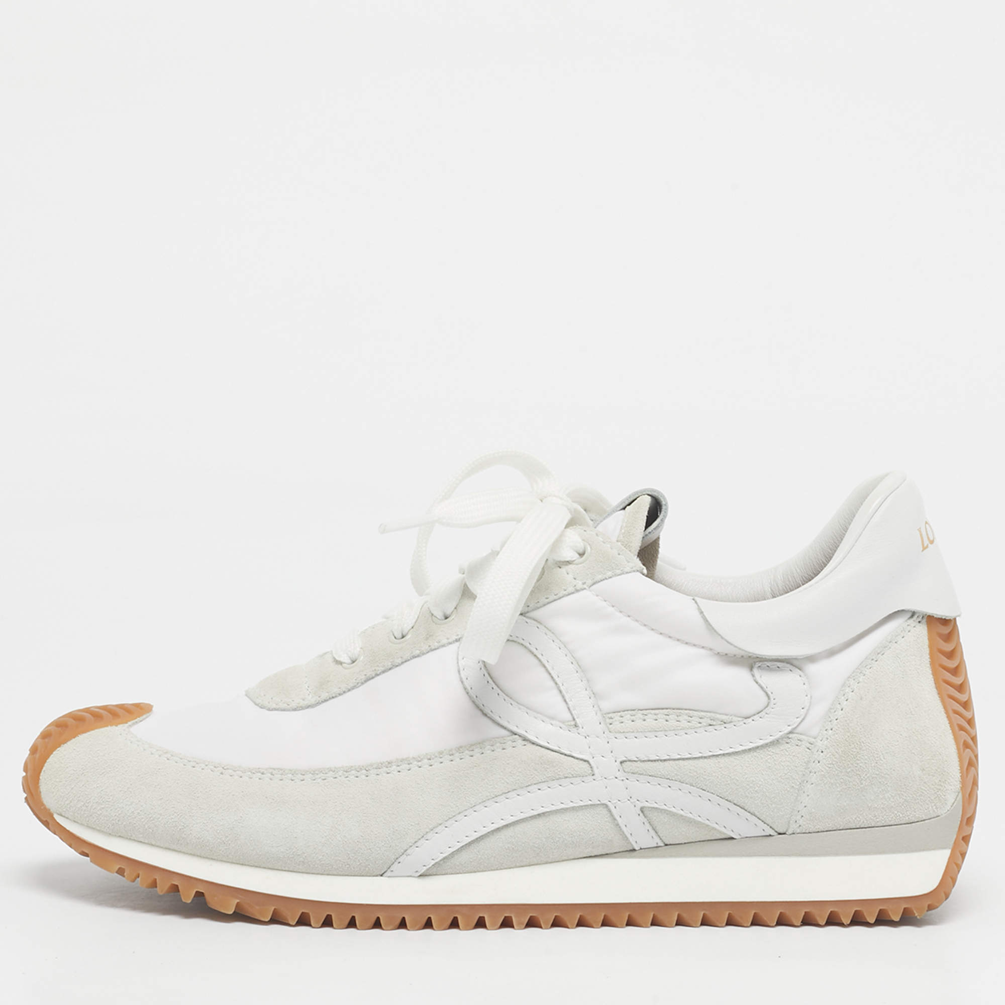 Pre Owned Loewe White Fabric, Suede and Leather Flow Low Top Sneakers Size 39