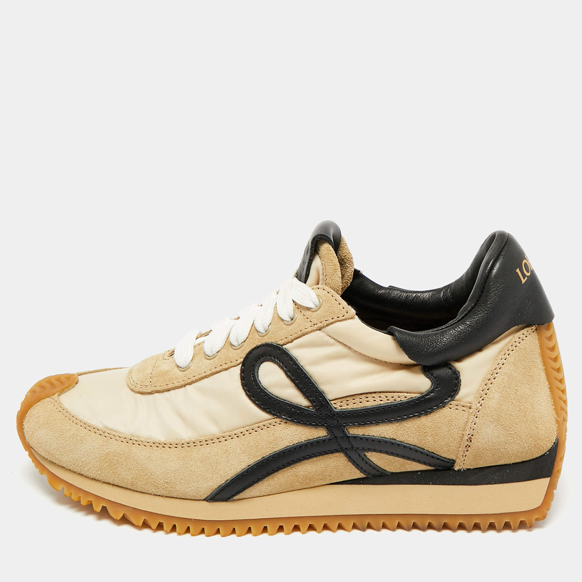 Pre Owned Loewe Beige Suede and Nylon Flow Runner Sneakers Size 36