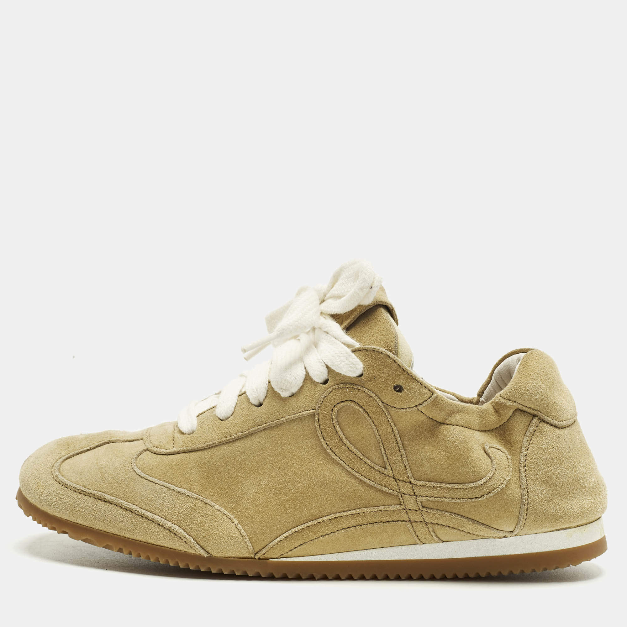 Pre Owned Loewe Brown Suede Paneled Lace Up Sneakers Size 35