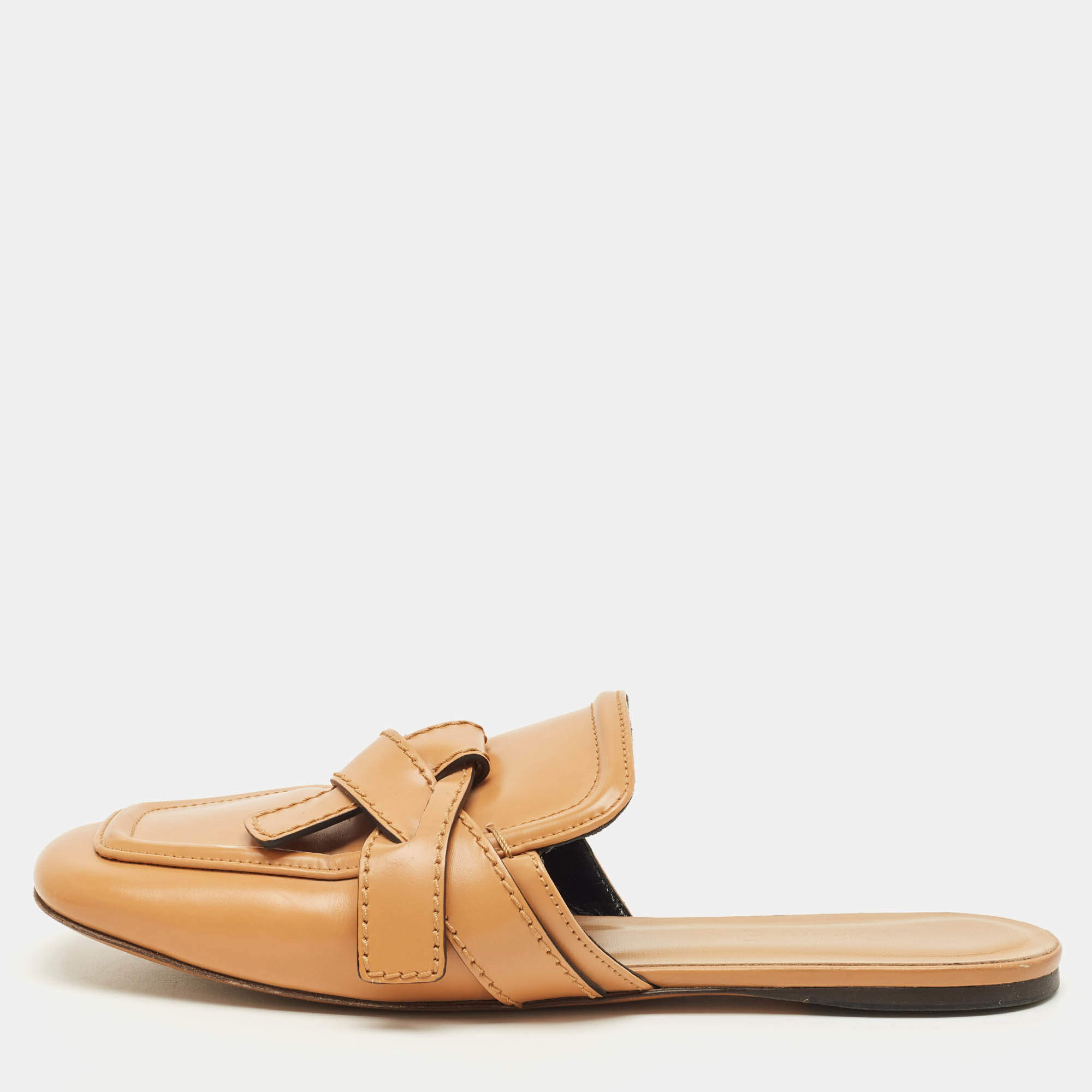 Pre Owned Loewe Knotted Gate Size 39 Tan Leather Flat Mules