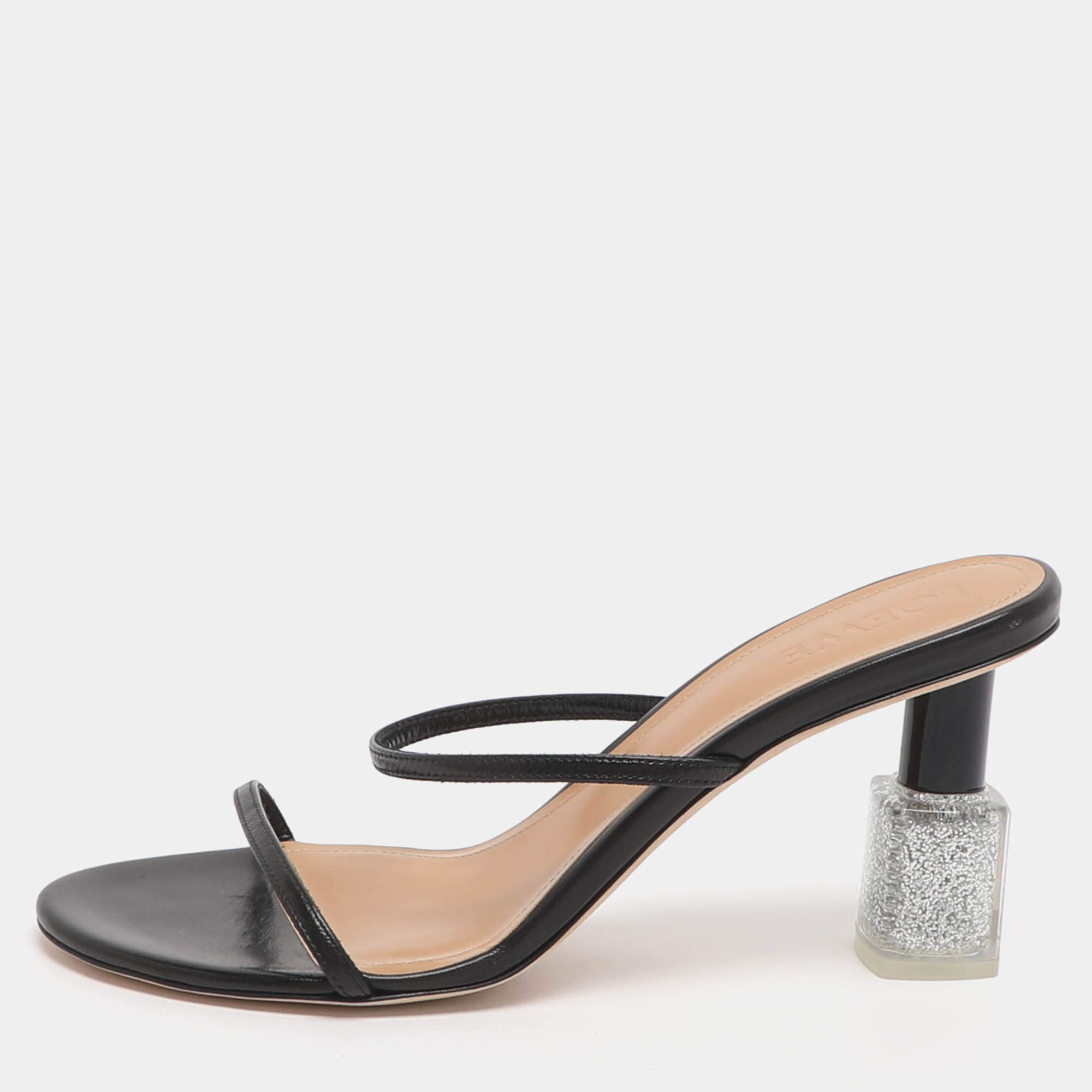 Pre Owned Loewe Size 40 Black Leather Slide Sandals
