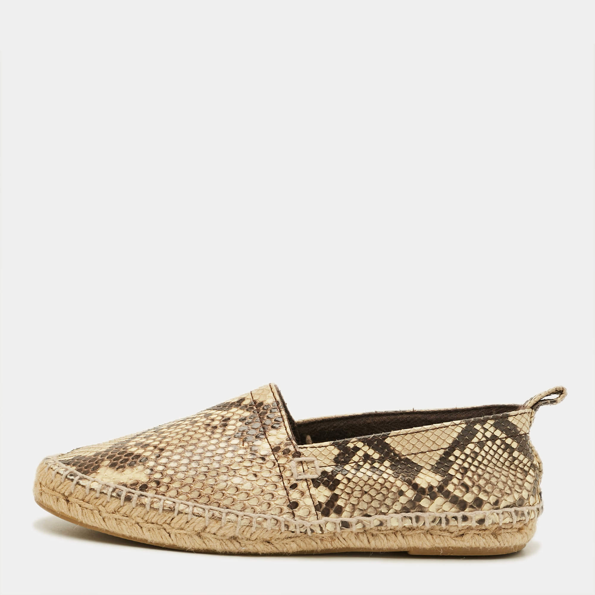 Pre Owned Loewe Size 37 Beige/Brown Python Leather Espadrille Flats