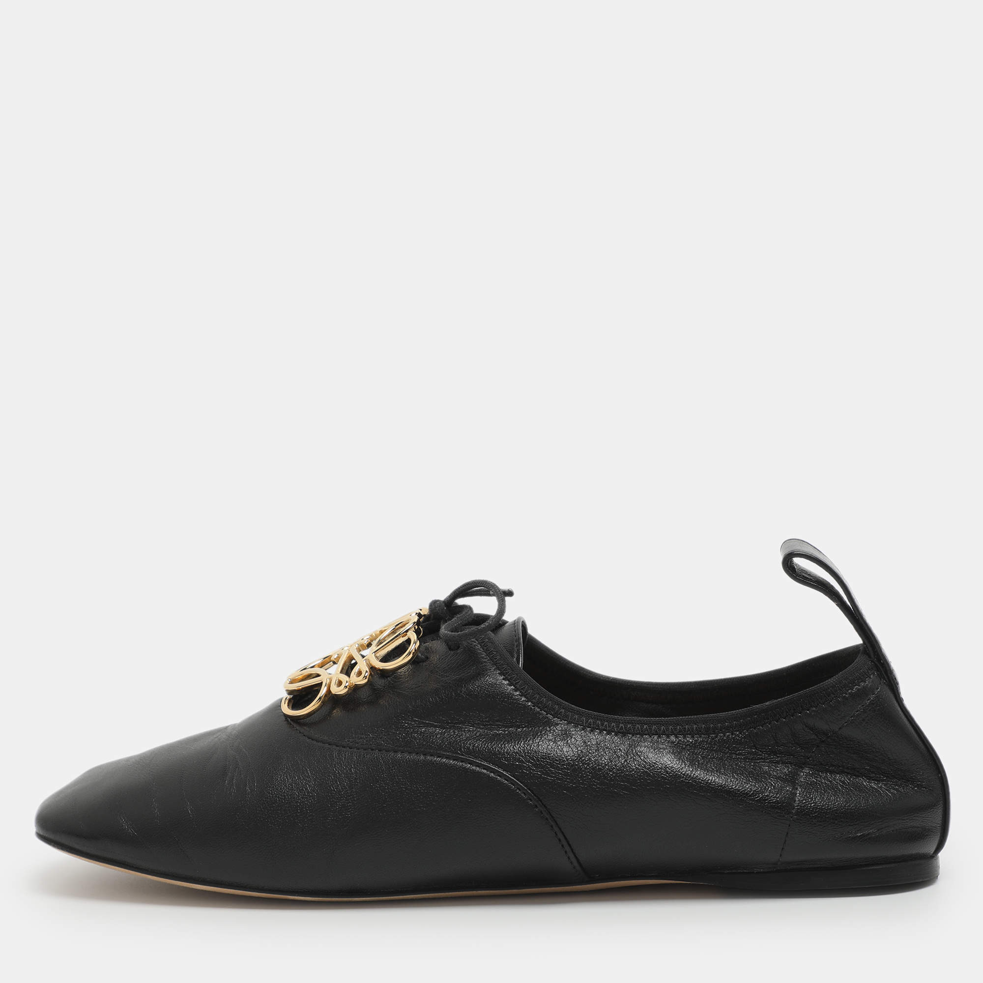 مملوكة مسبقًا Loewe Anagram Size 39 Black Leather Oxfords