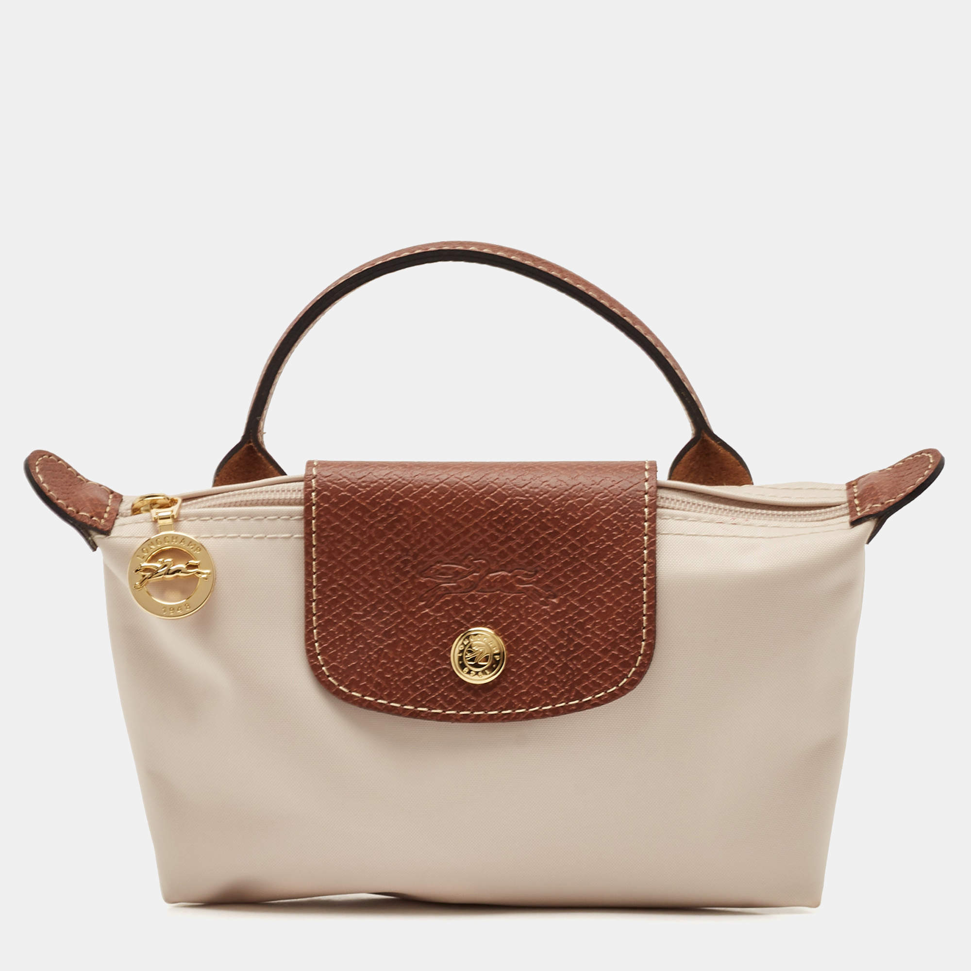 Longchamp Beige Leather and Nylon Le Pliage Pouch