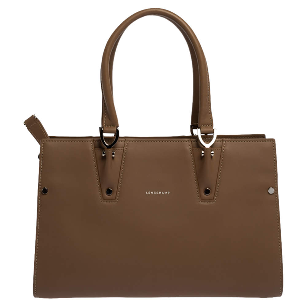 Longchamp Taupe Leather Small Paris Premiere Tote