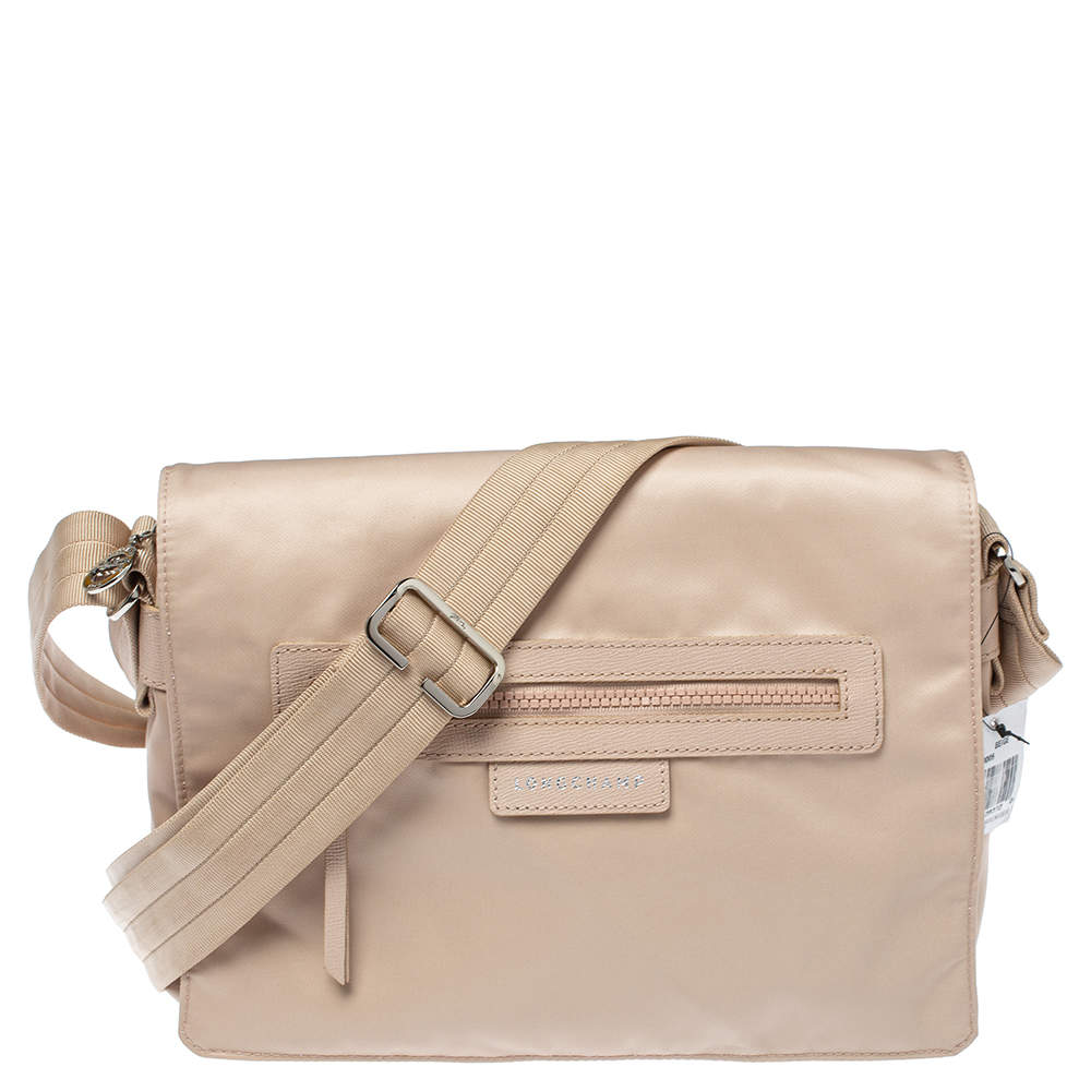 Pre Owned Longchamp Beige Nylon and Leather Messenger Bag