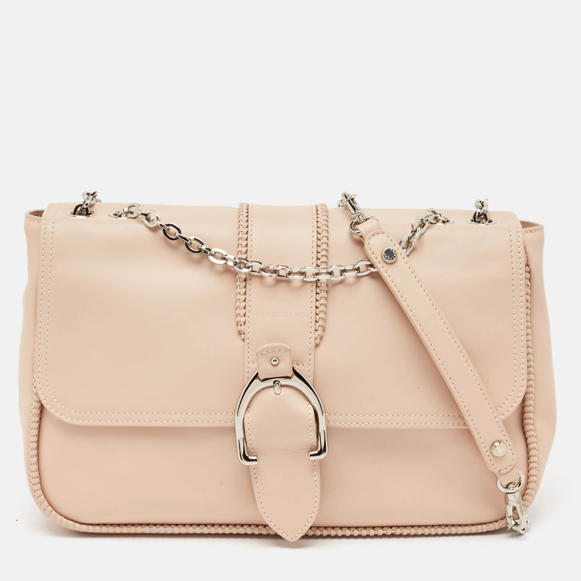 Longchamp Light Peach Leather Amazone Shoulder Bag