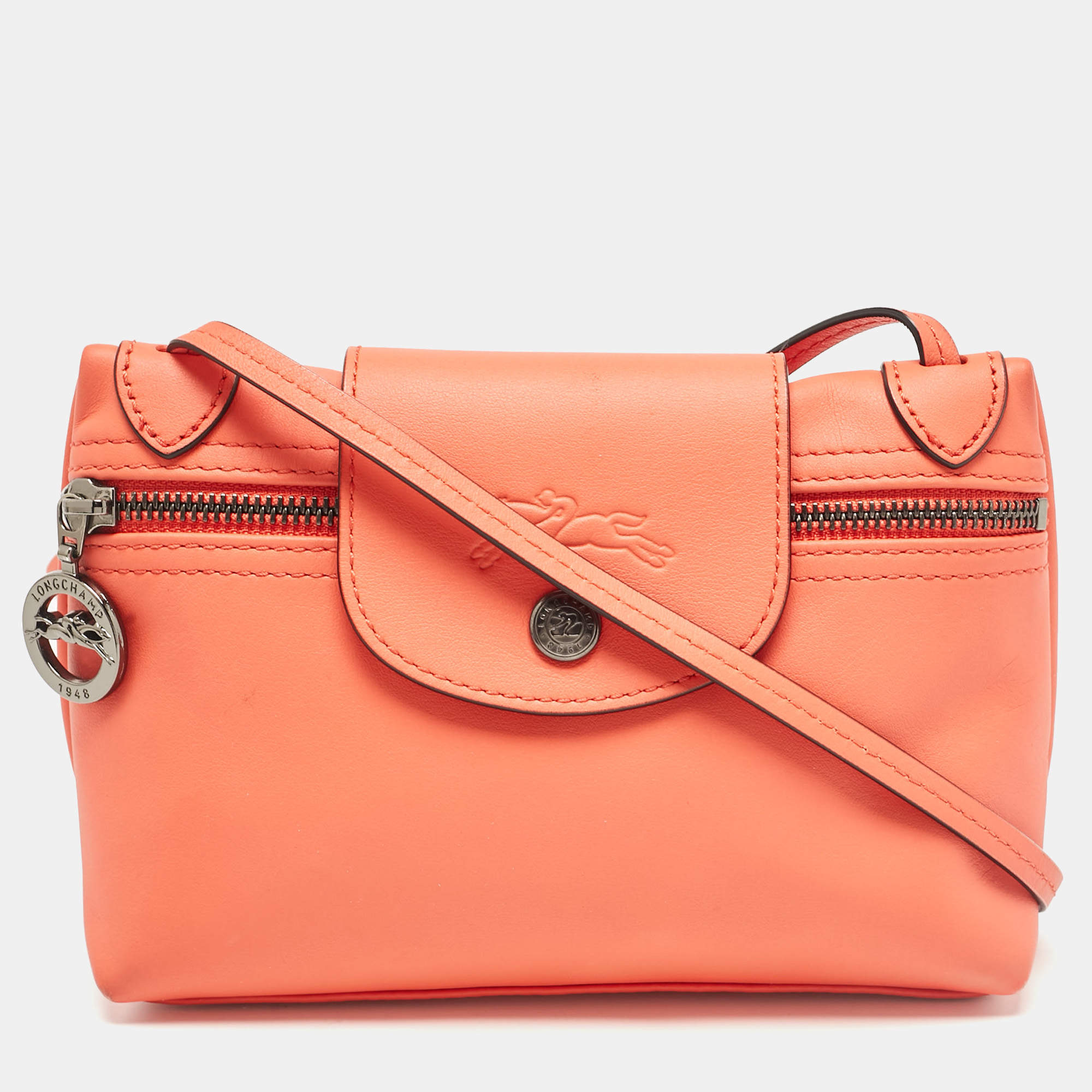 Pre Owned Longchamp Orange Leather Le Pliage Xtra Crossbody Bag
