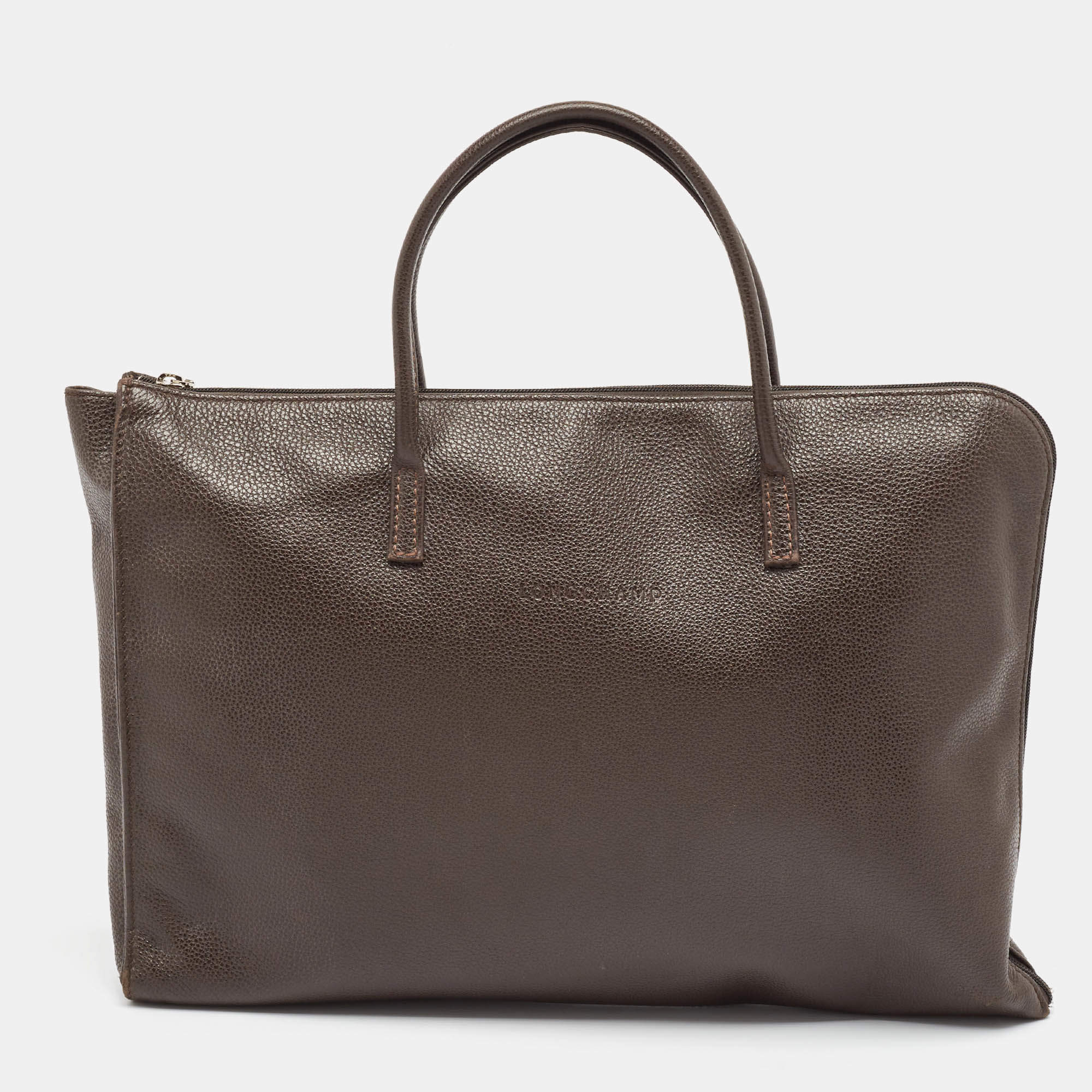 Longchamp Dark Brown Leather Small Le Foulonne Briefcase