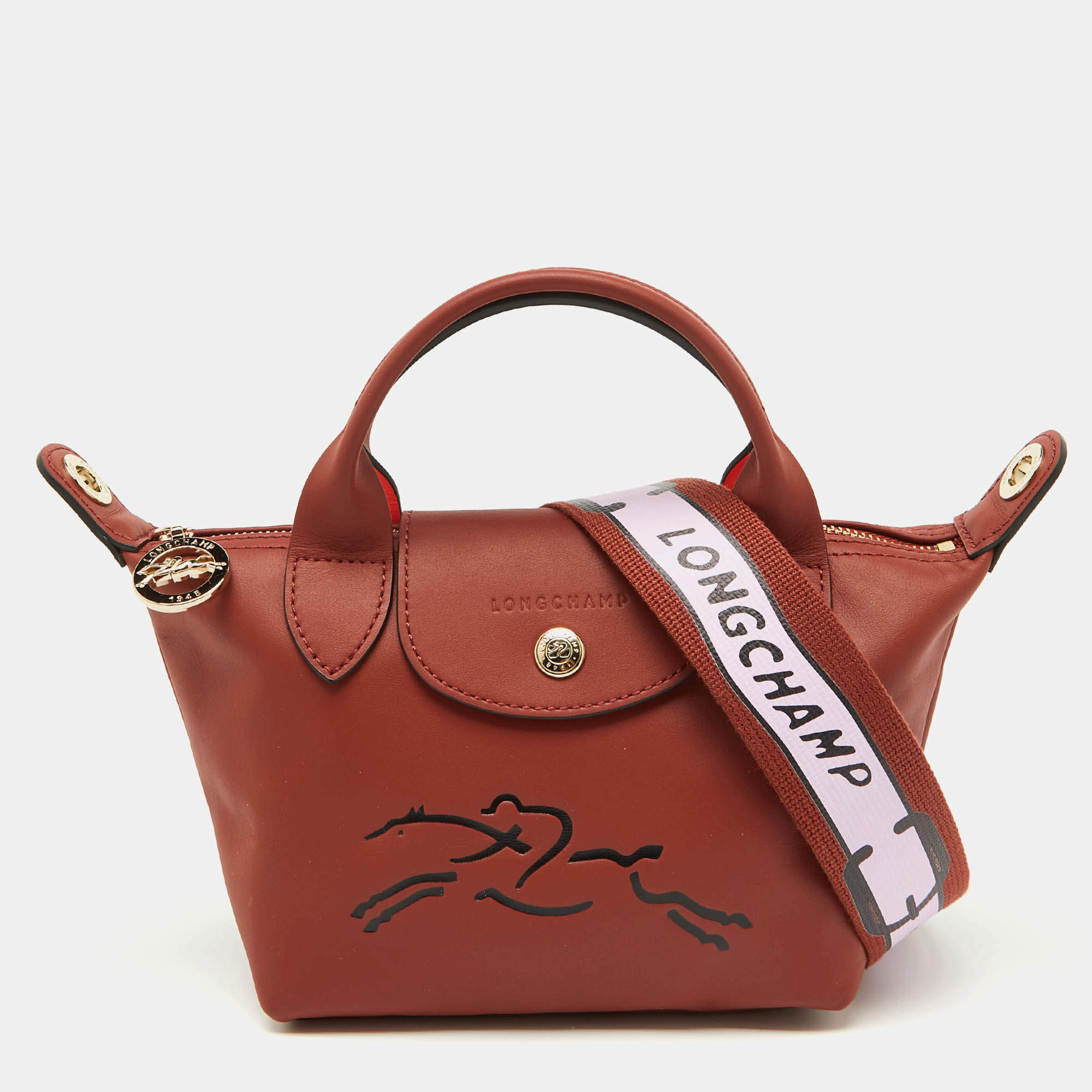 Longchamp Brick Brown Leather Extra XS Le Pliage Tote
