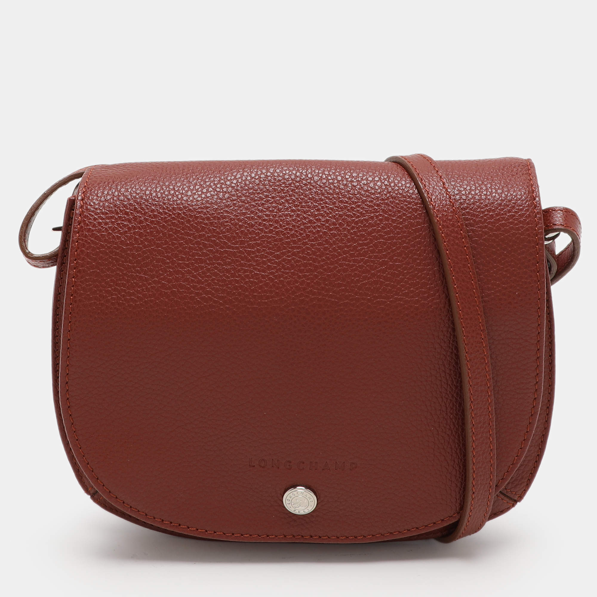 Pre Owned Longchamp Maroon Leather Le Foulonne Crossbody Flap Bag