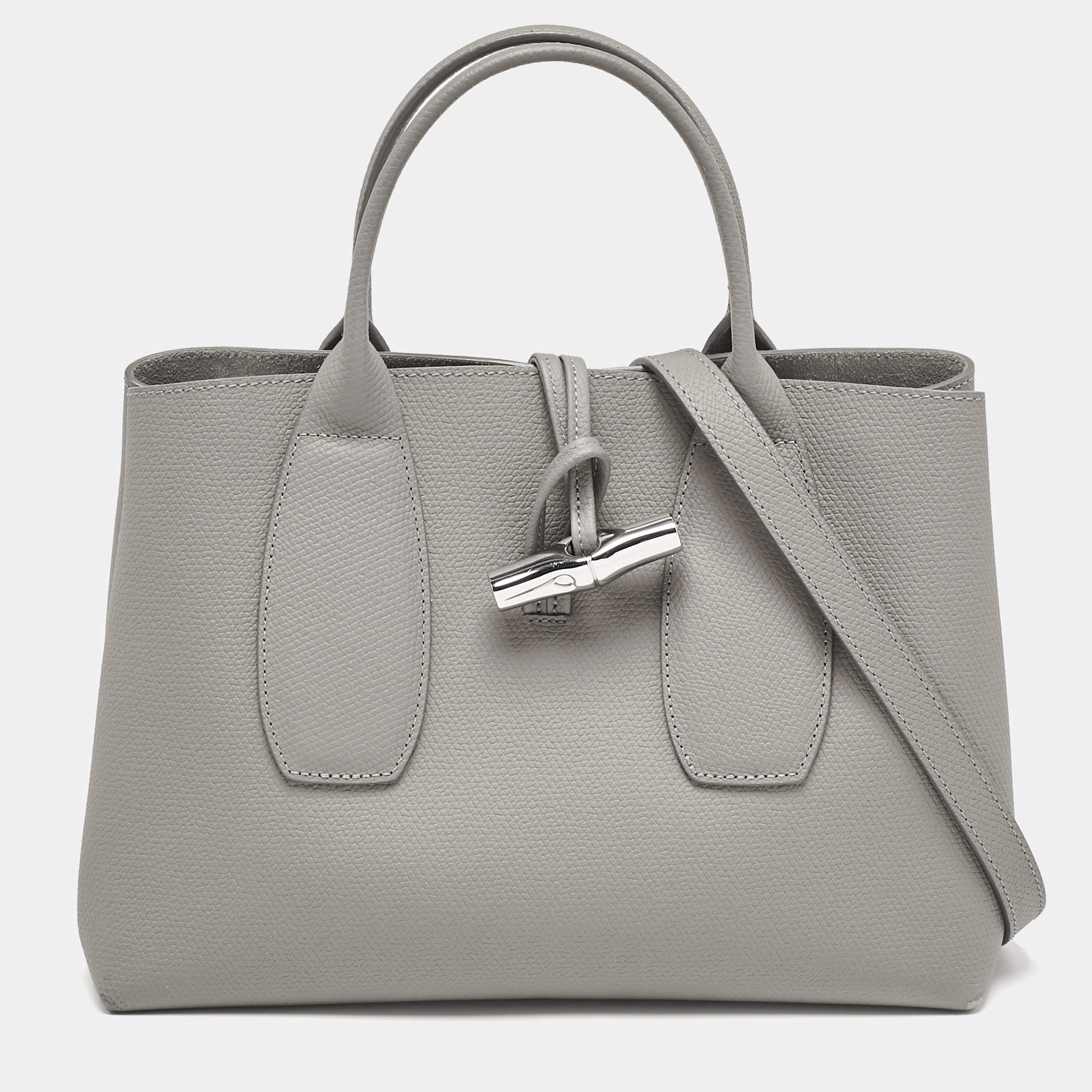 Longchamp Grey Leather Roseau Tote