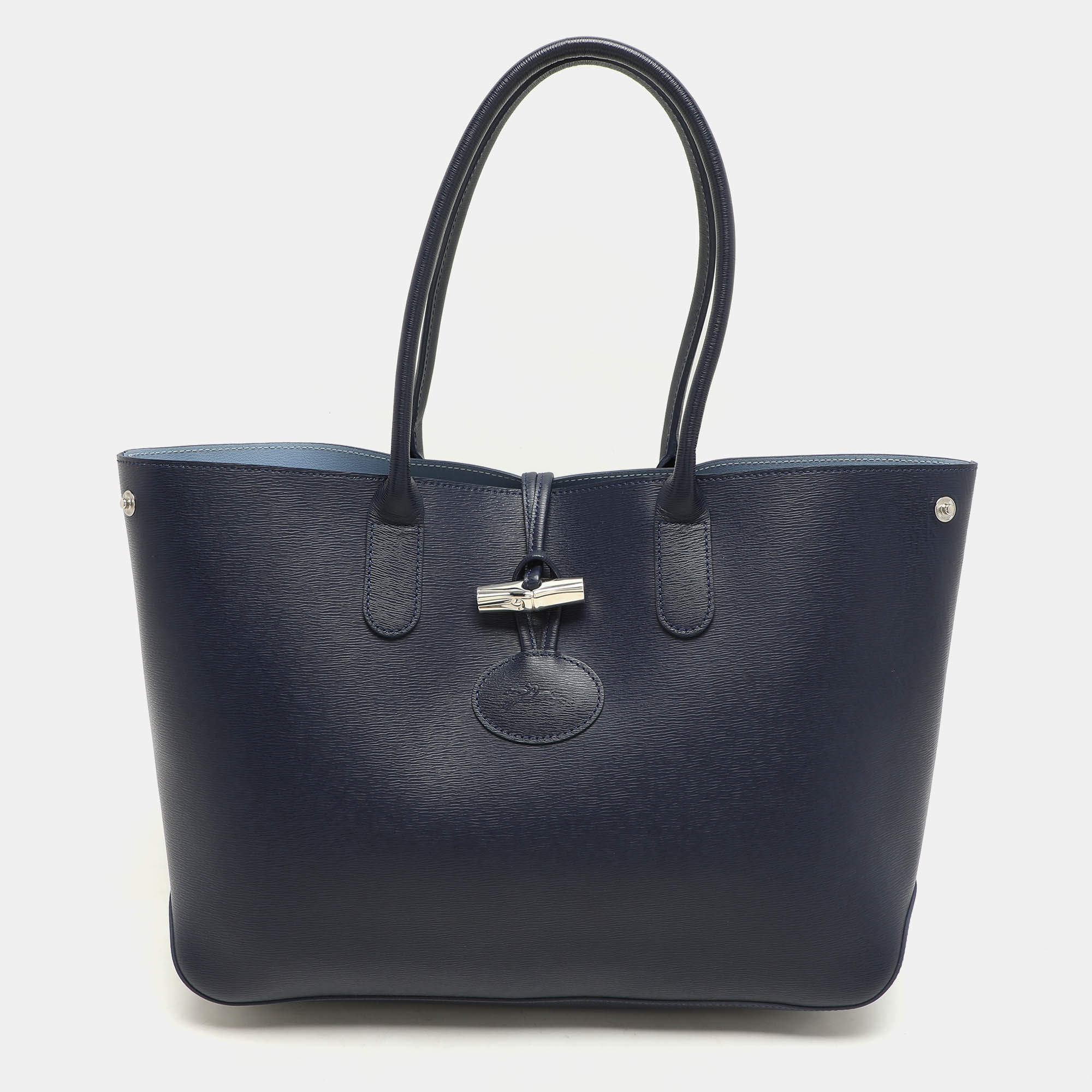 Longchamp Navy Blue Leather Roseau Tote