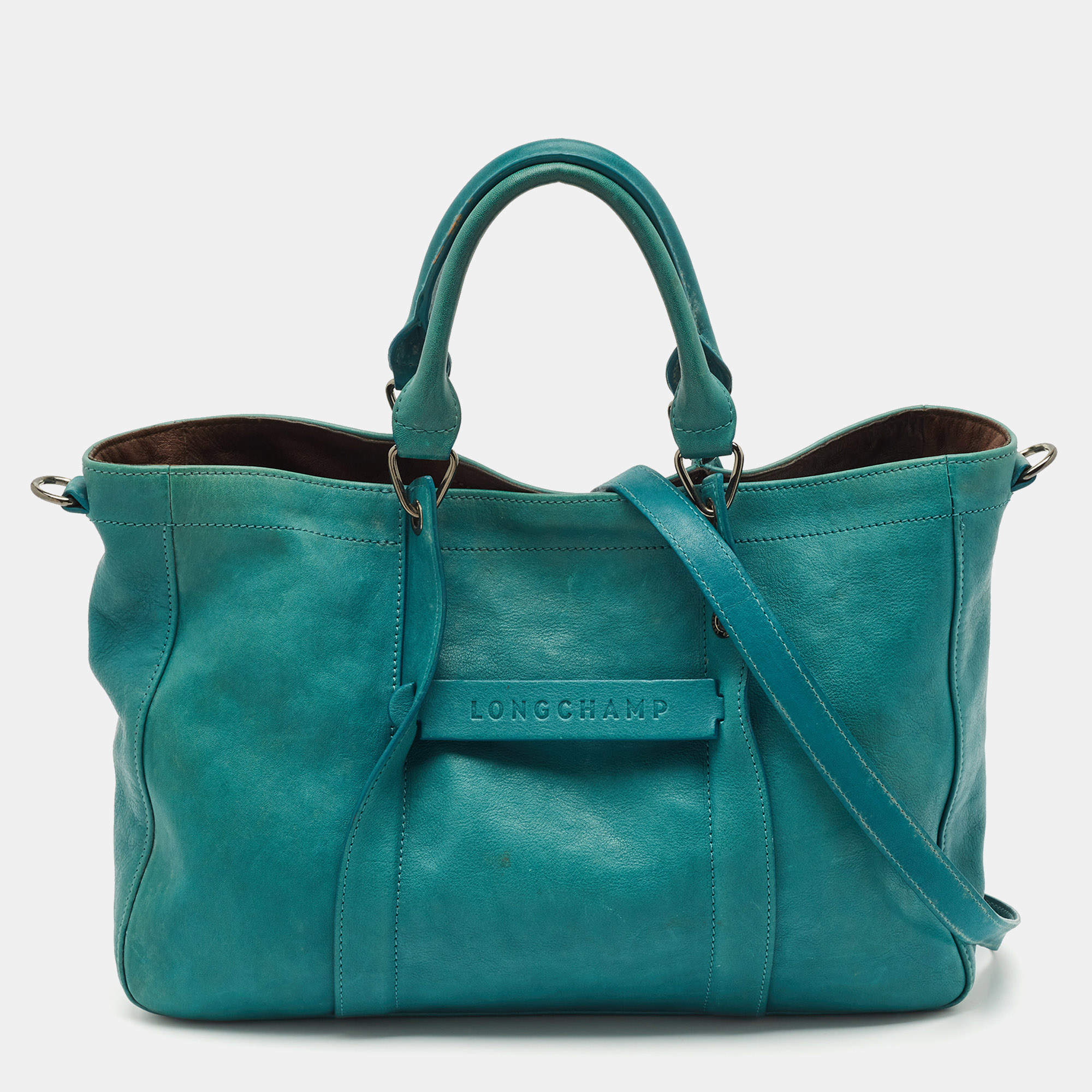 Longchamp Green Leather Large 3D Top Handle Bag