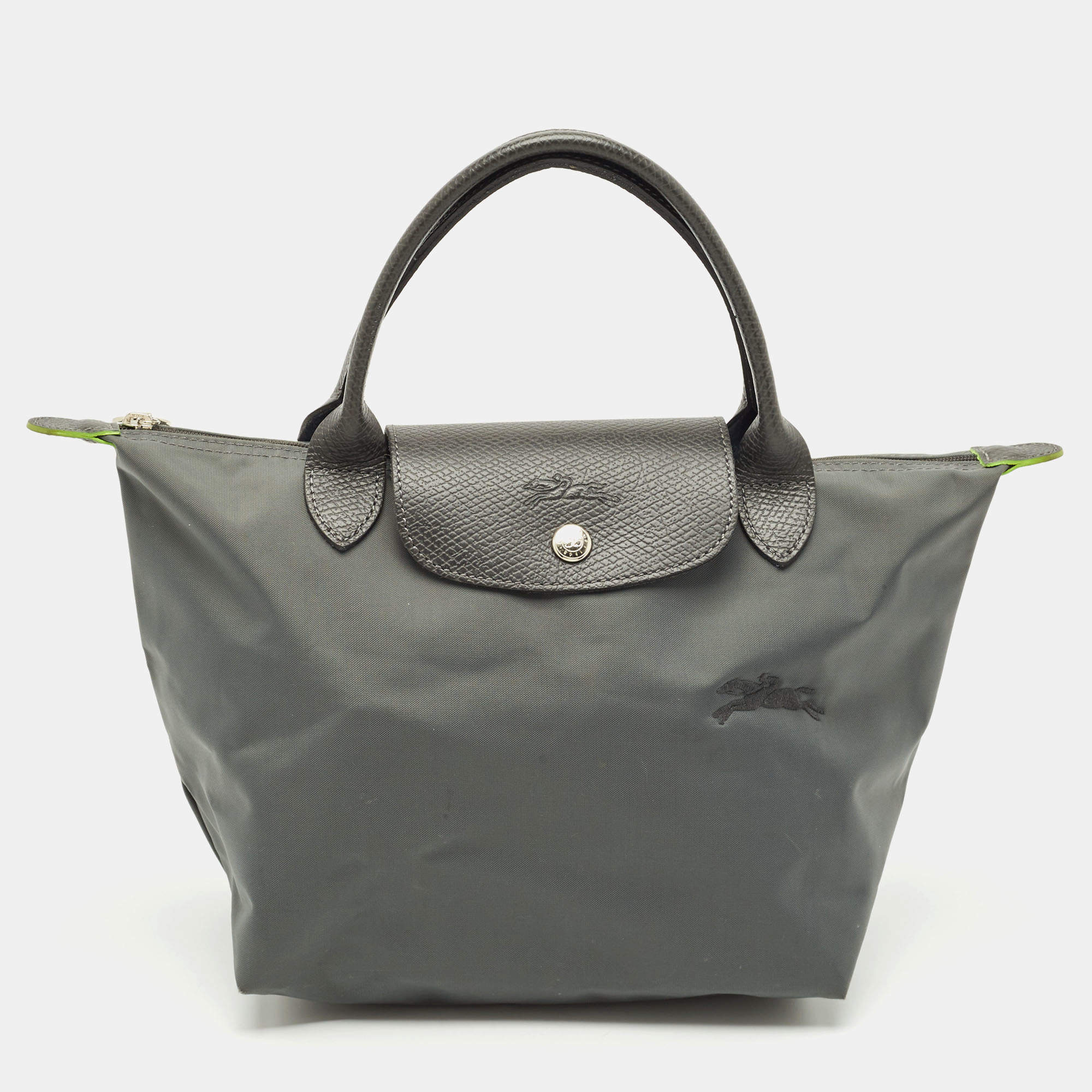 Longchamp Grey Nylon Small Short Le Pliage Tote