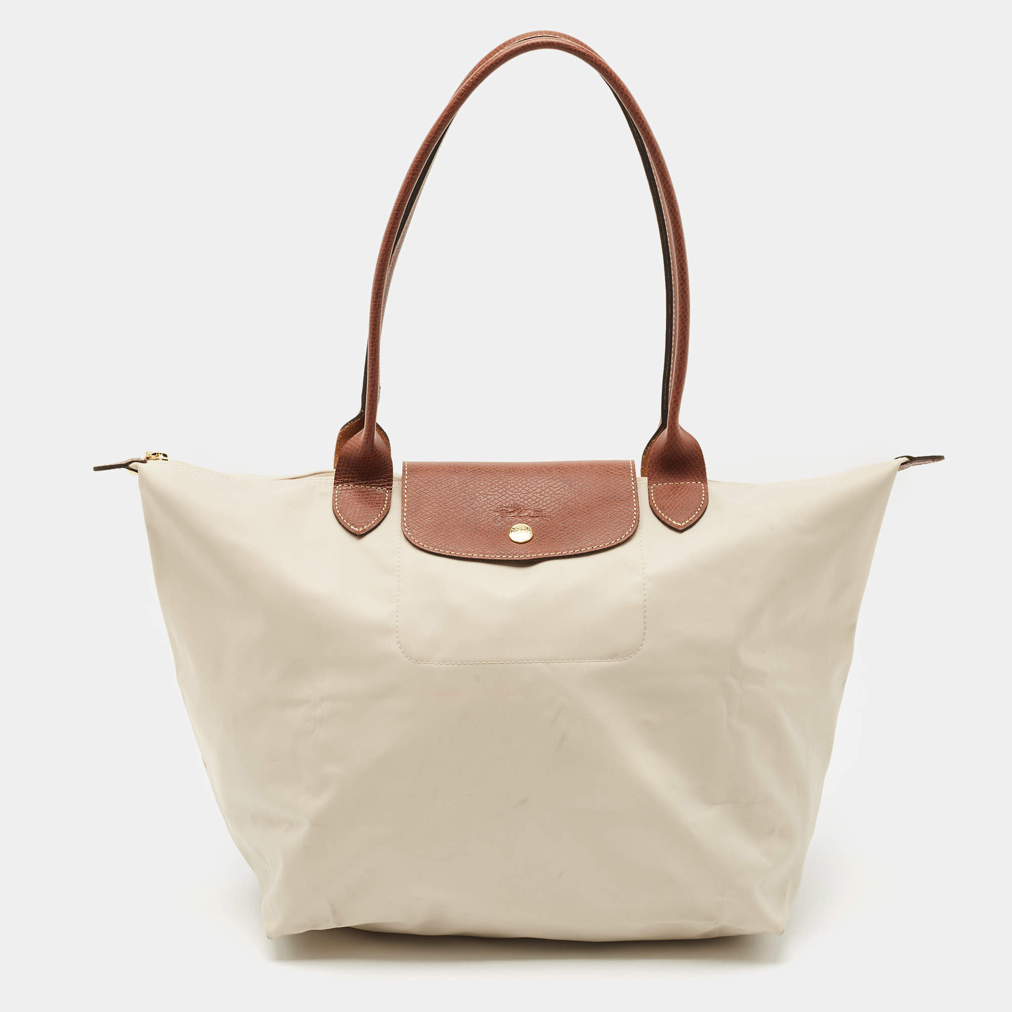 Longchamp Beige/Brown Nylon Large Le Pliage Tote