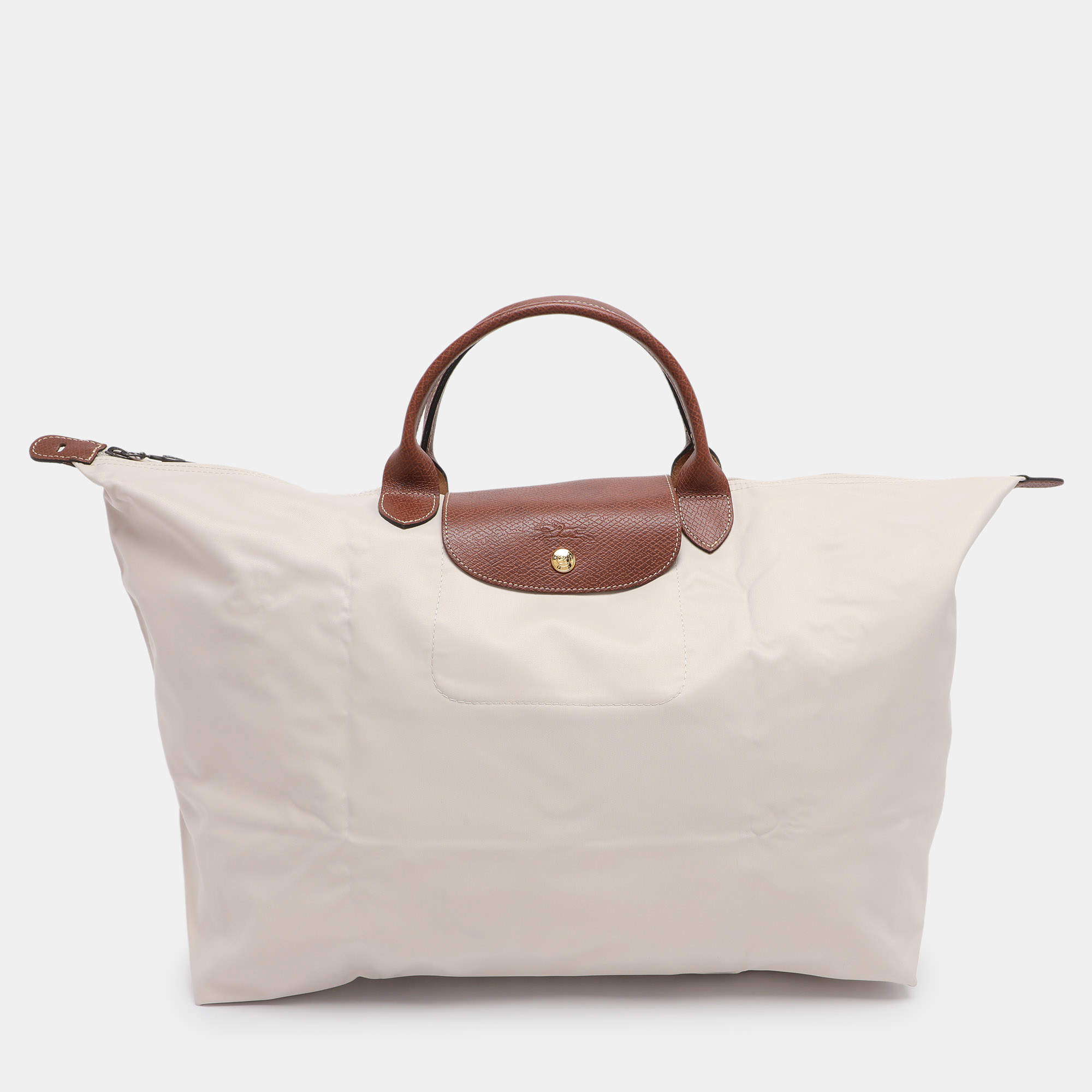 Pre Owned Longchamp Cream Nylon Large Le Pliage Tote