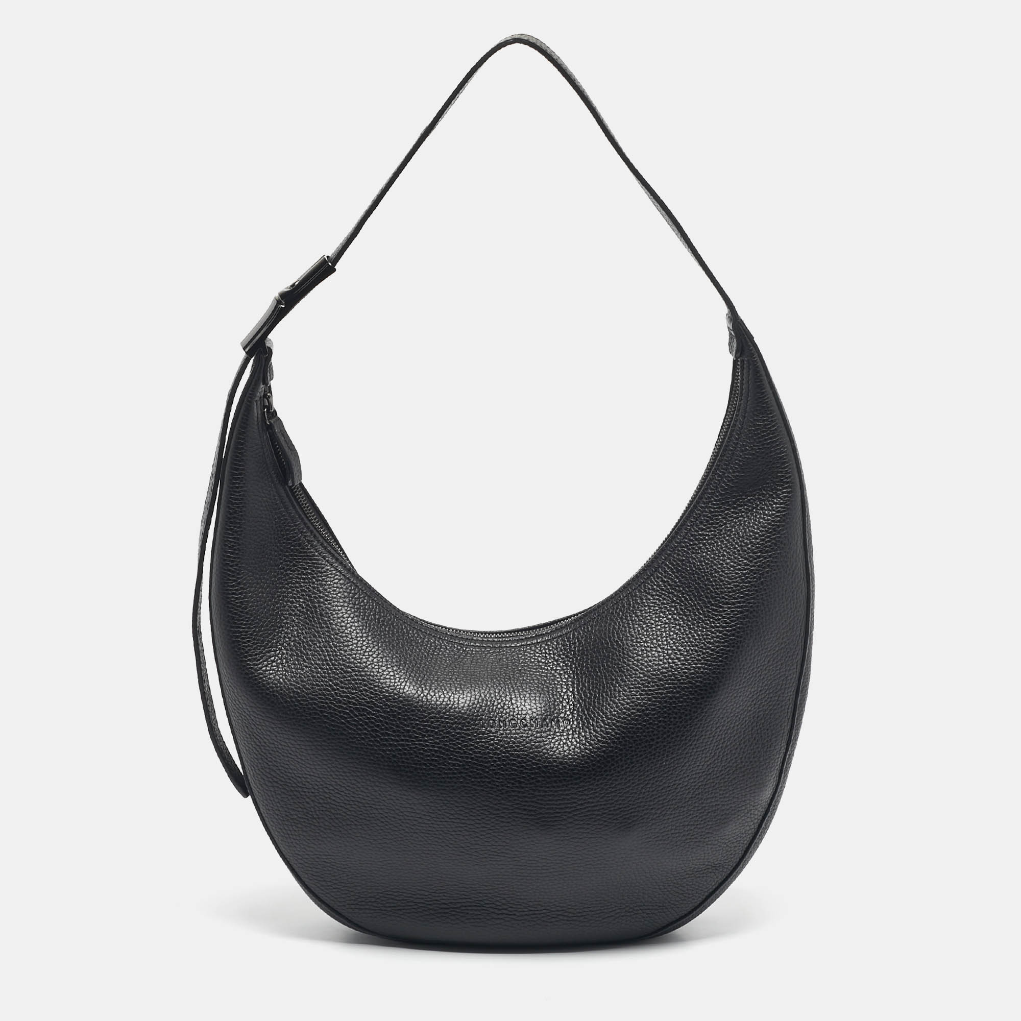 Pre Owned Longchamp Black Leather Le Roseau Essential Hobo