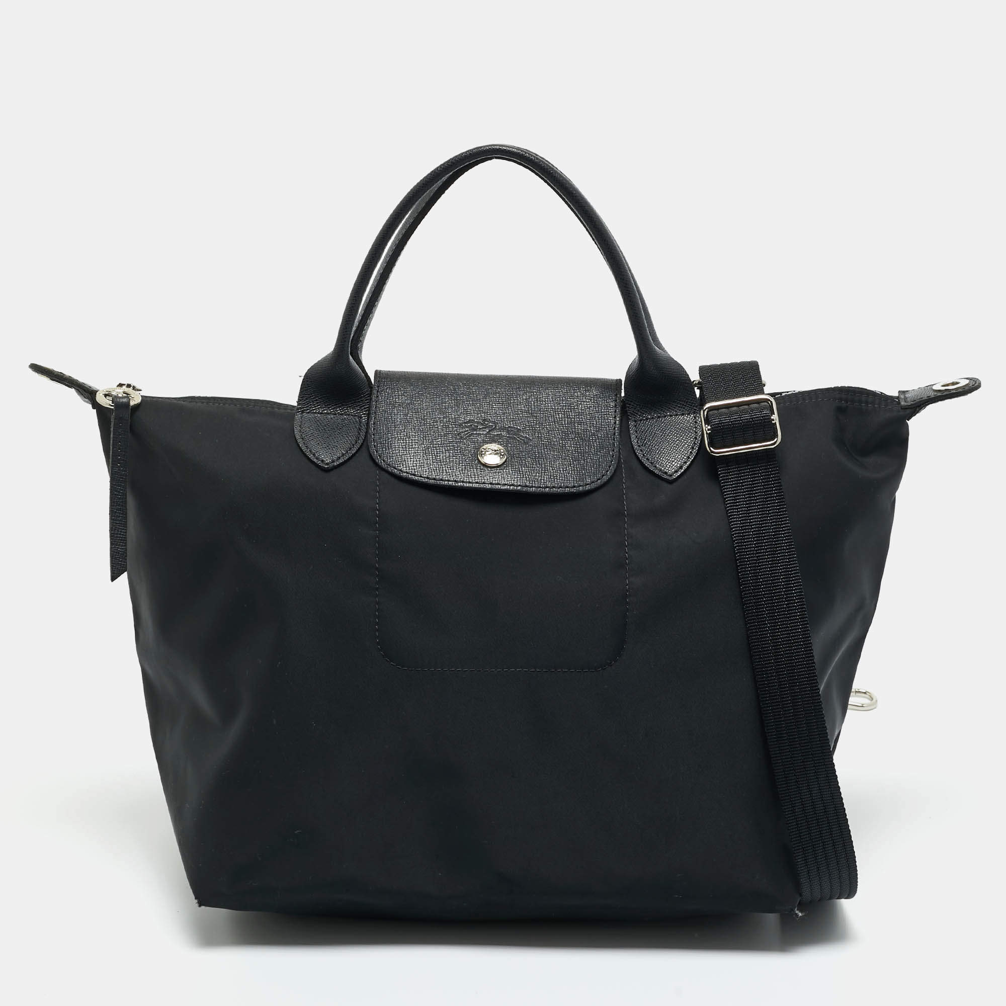 Pre Owned Longchamp Black Nylon Medium Neo Le Pliage Tote