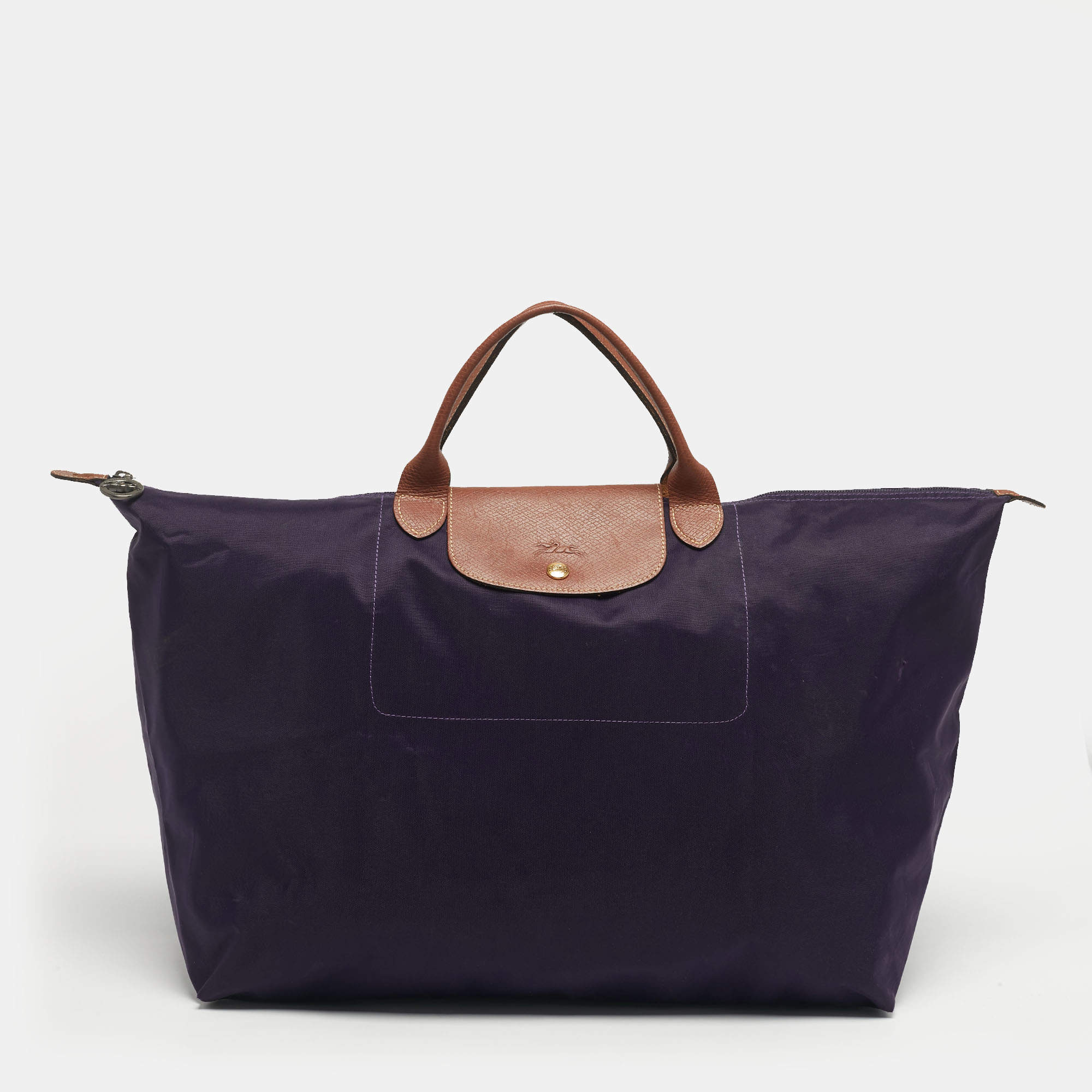 Pre Owned Longchamp Dark Purple Nylon Large Le Pliage Tote