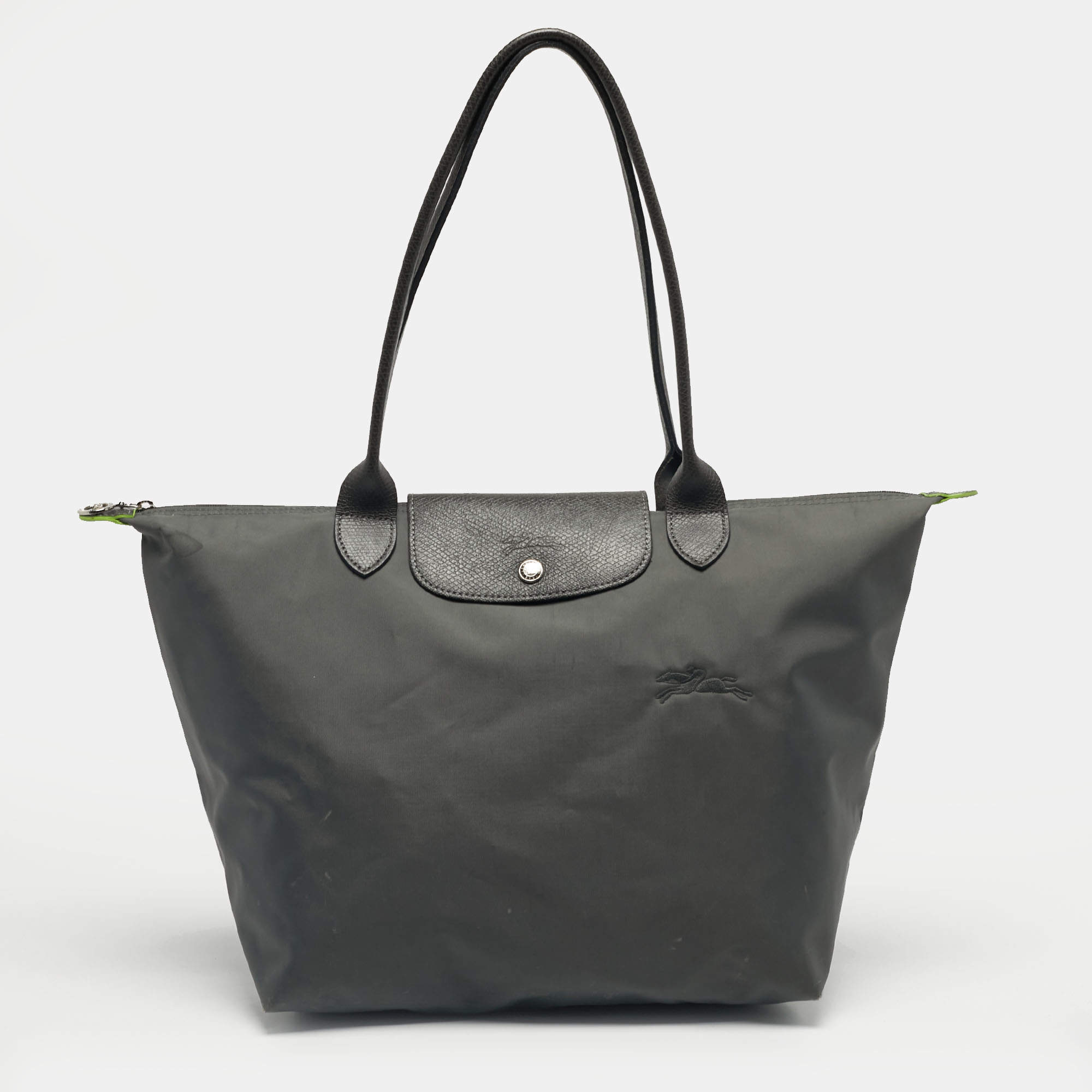 Pre Owned Longchamp Grey Nylon Large Le Pliage Tote