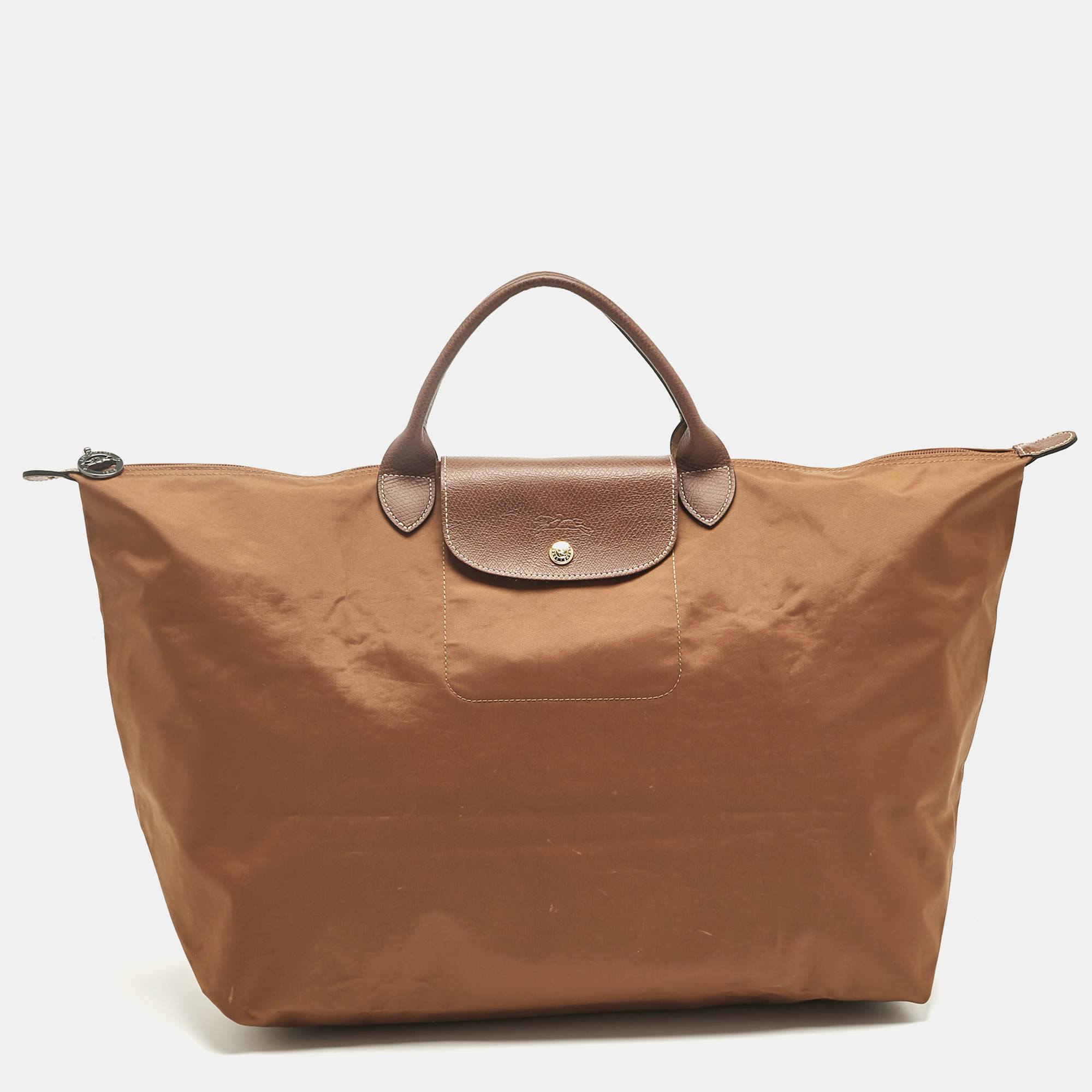 Pre Owned Longchamp Brown Nylon Le Pliage Travel Tote