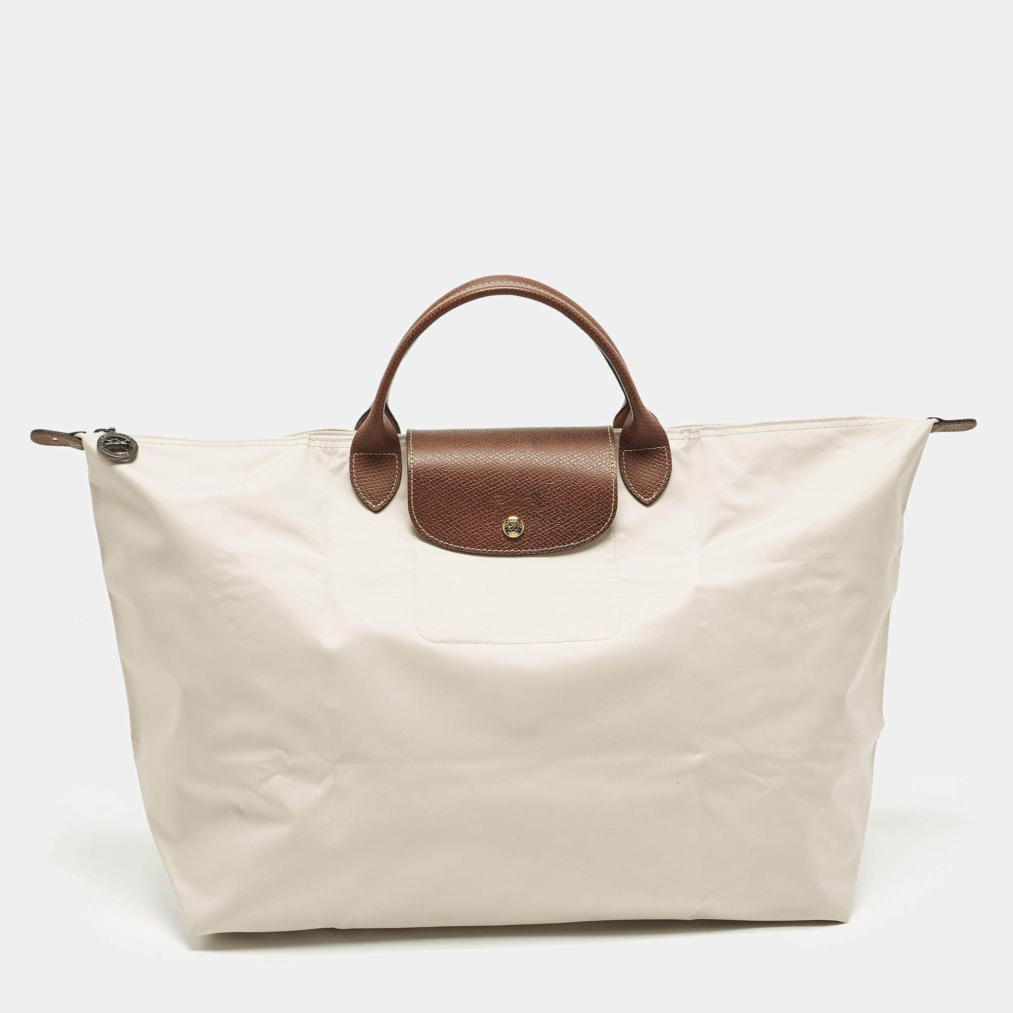 مملوكة مسبقًا Longchamp Le Pliage Travel Cream/Brown Nylon Tote