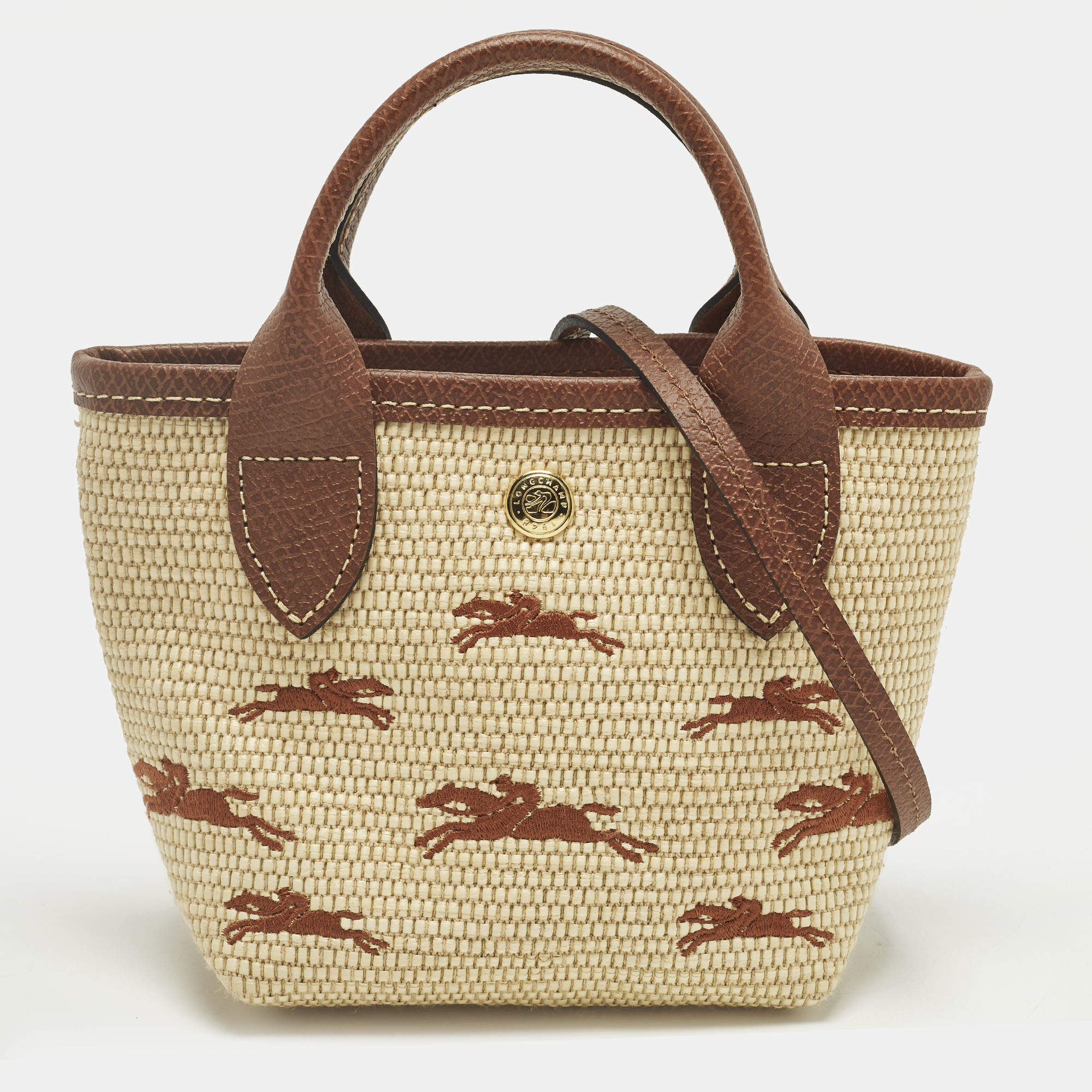 مملوكة مسبقًا Longchamp Le Panier Pliage XS Brown/Natural Raffia Basket Tote